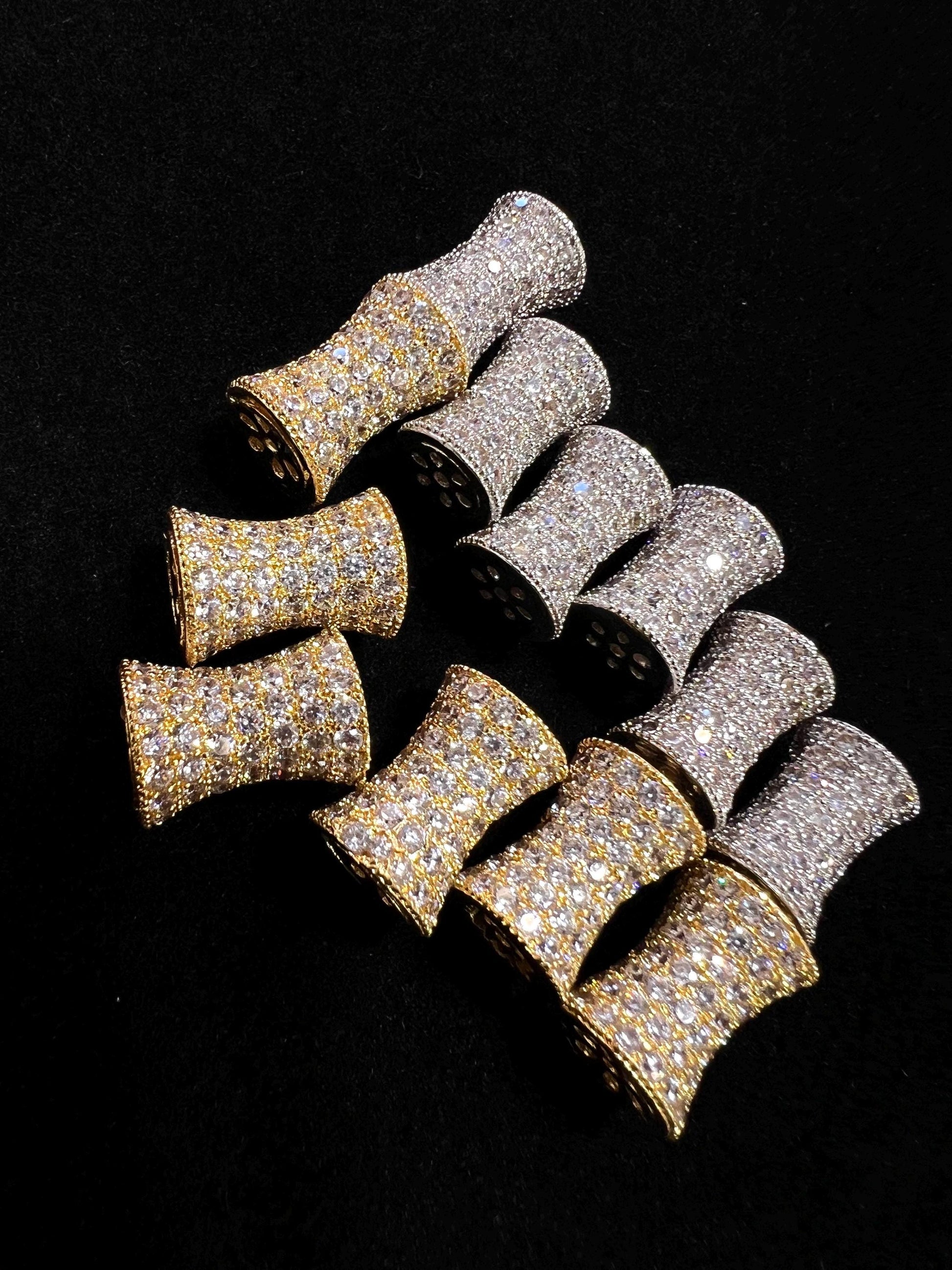 CZ micro pave diamond drum Dog bone spacer Bead 9x12mm Victorian pattern high quality non Tarnish cubic Zirconia jewelry making charm