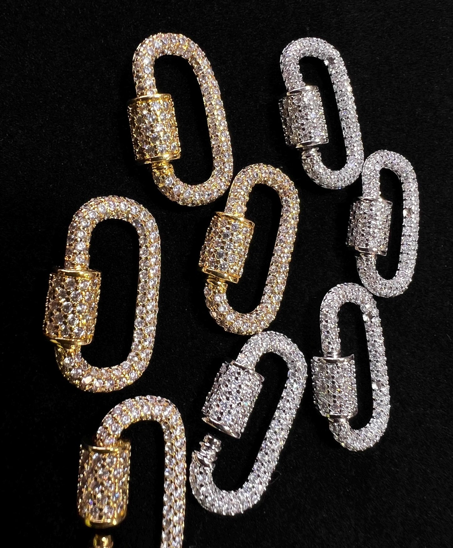 Cubic Zirconia CZ Diamond Micro Pave Carabiner Screw open Clasp Jewelry making fancy clasp 1pc, 24mm Long