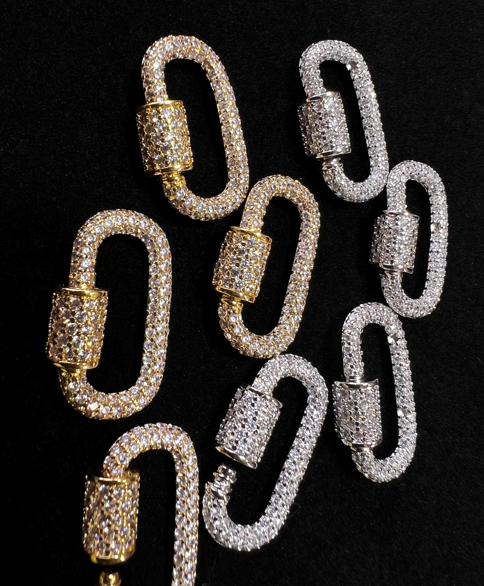 Cubic Zirconia CZ Diamond Micro Pave Carabiner Screw open Clasp Jewelry making fancy clasp 1pc, 24mm Long