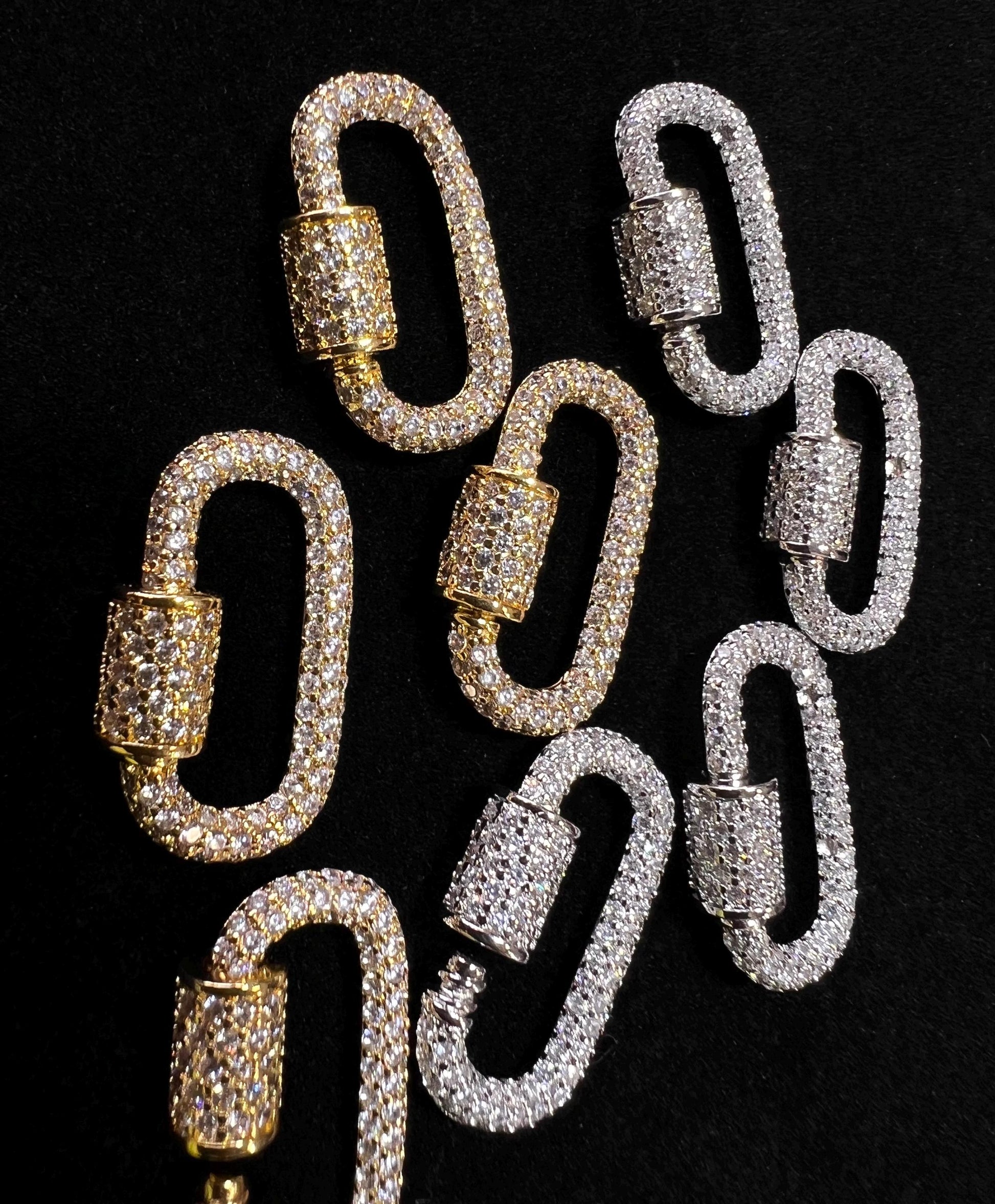 Cubic Zirconia CZ Diamond Micro Pave Carabiner Screw open Clasp Jewelry making fancy clasp 1pc, 24mm Long