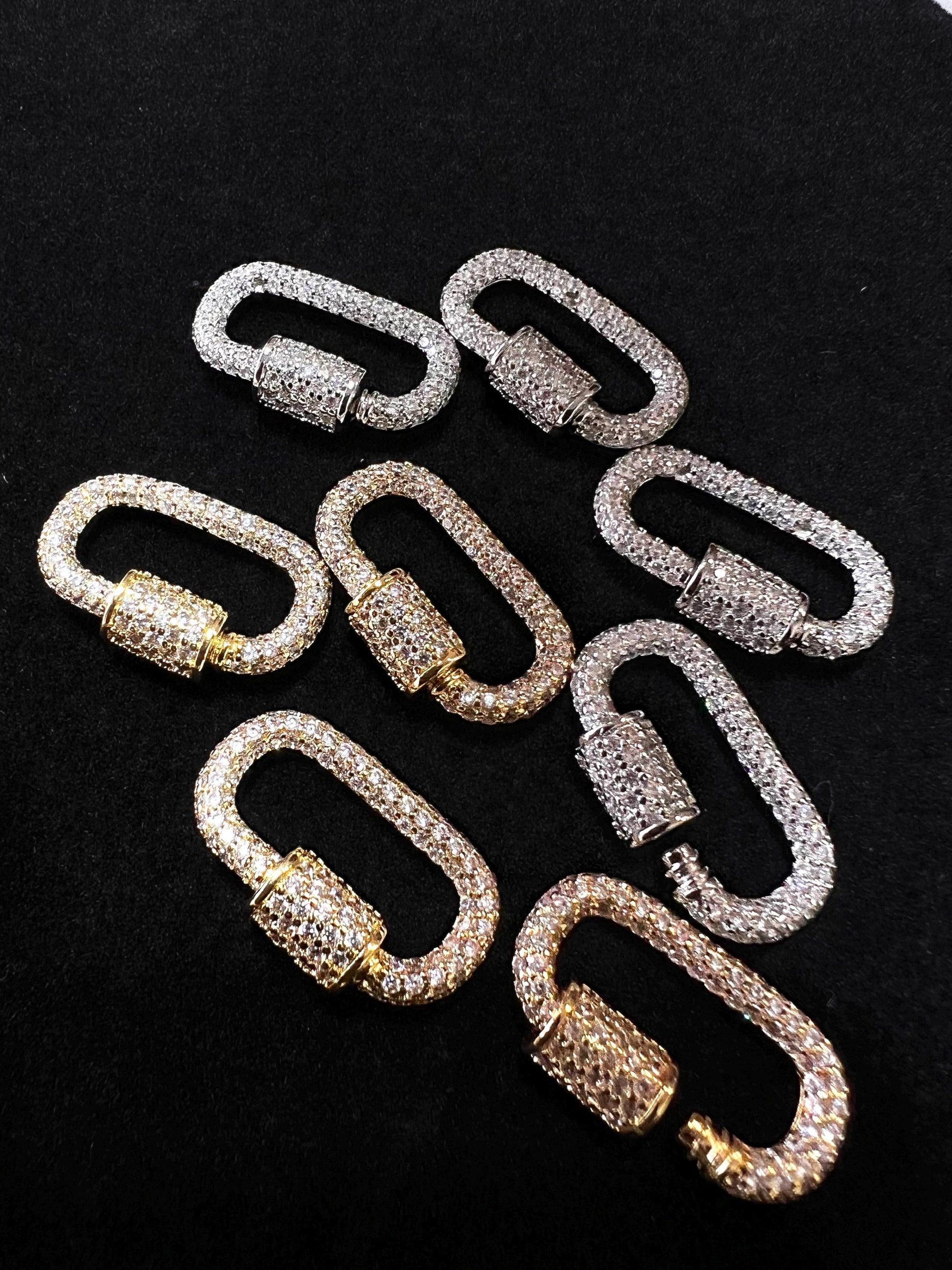 Cubic Zirconia CZ Diamond Micro Pave Carabiner Screw open Clasp Jewelry making fancy clasp 1pc, 27.5mm Long