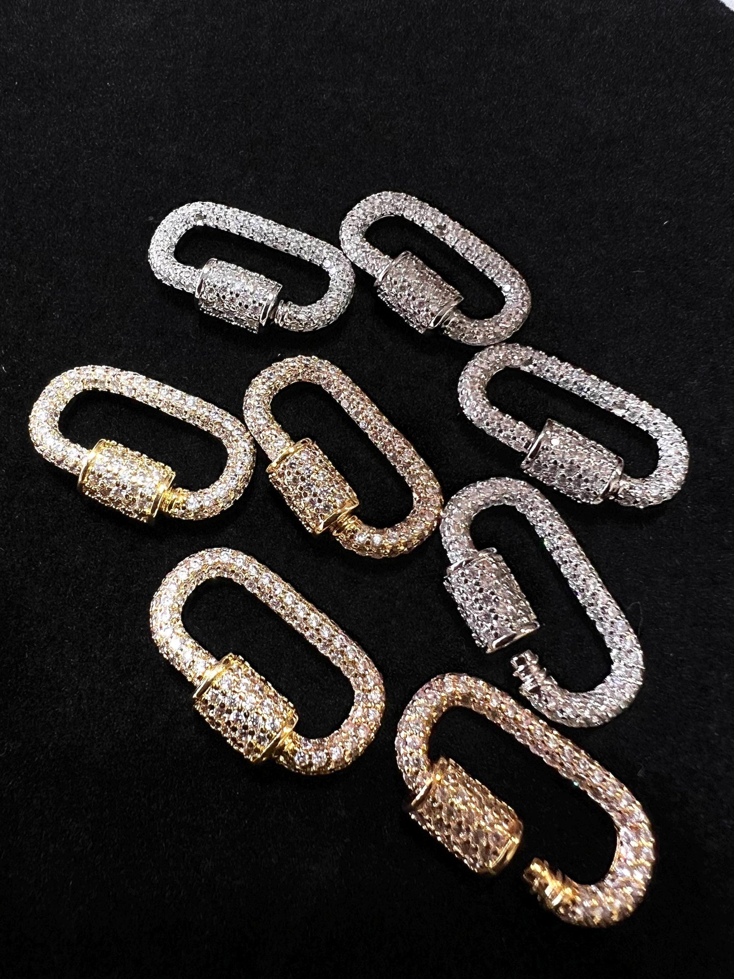 Cubic Zirconia CZ Diamond Micro Pave Carabiner Screw open Clasp Jewelry making fancy clasp 1pc, 24mm Long