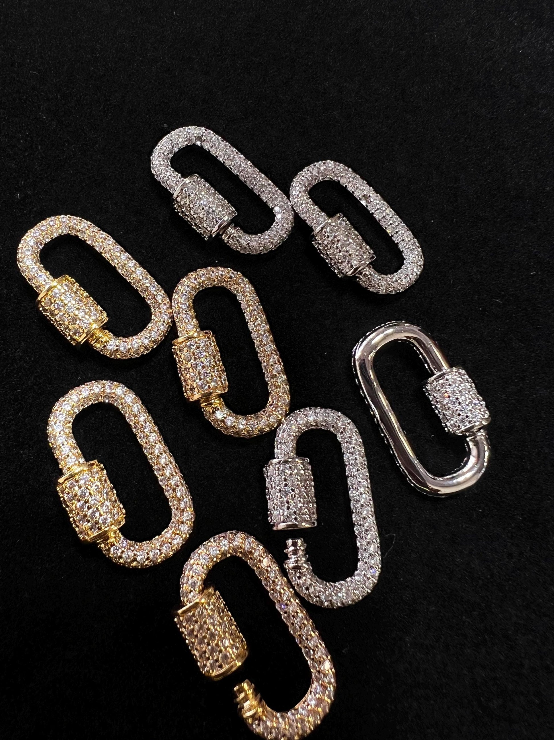 Cubic Zirconia CZ Diamond Micro Pave Carabiner Screw open Clasp Jewelry making fancy clasp 1pc, 24mm Long