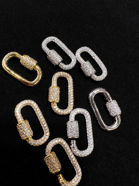 Cubic Zirconia CZ Diamond Micro Pave Carabiner Screw open Clasp Jewelry making fancy clasp 1pc, 27.5mm Long