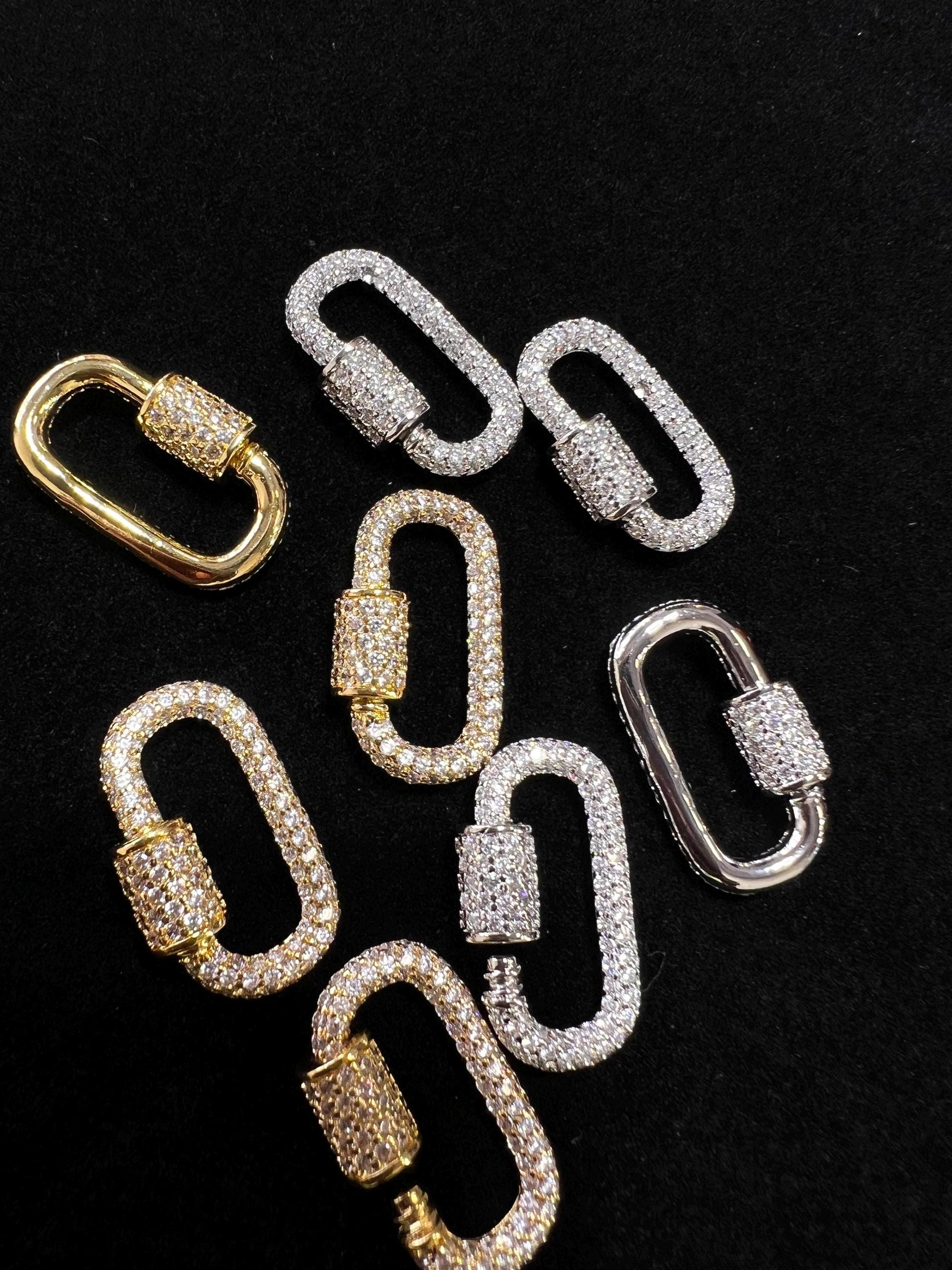 Cubic Zirconia CZ Diamond Micro Pave Carabiner Screw open Clasp Jewelry making fancy clasp 1pc, 24mm Long
