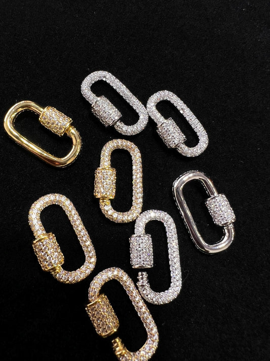 Cubic Zirconia CZ Diamond Micro Pave Carabiner Screw open Clasp Jewelry making fancy clasp 1pc, 24mm Long