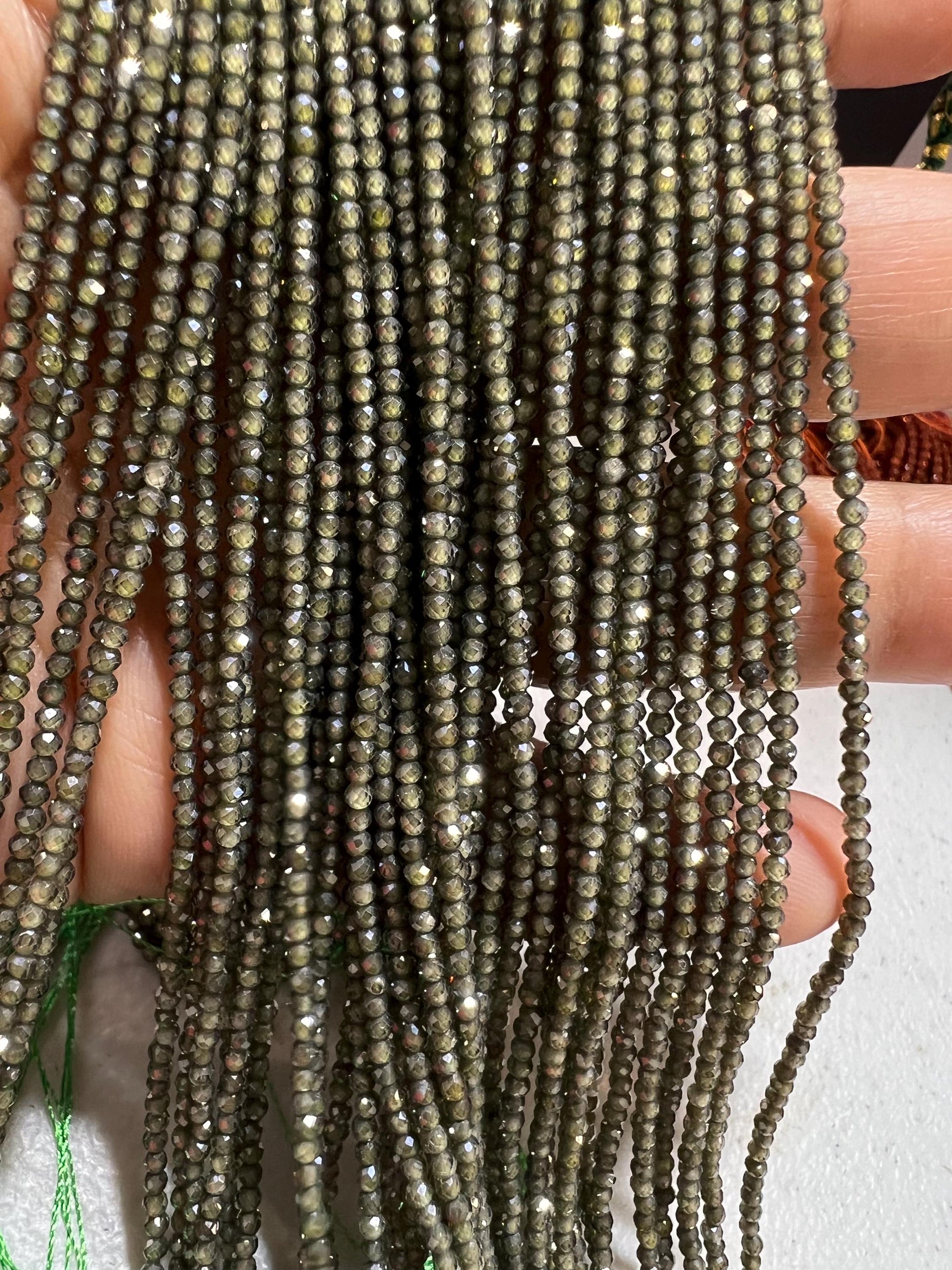 Olive Green Zircon Micro Faceted 2mm Round AAA quality NaturalGemstone Jewelry Making Beads 14" Strand