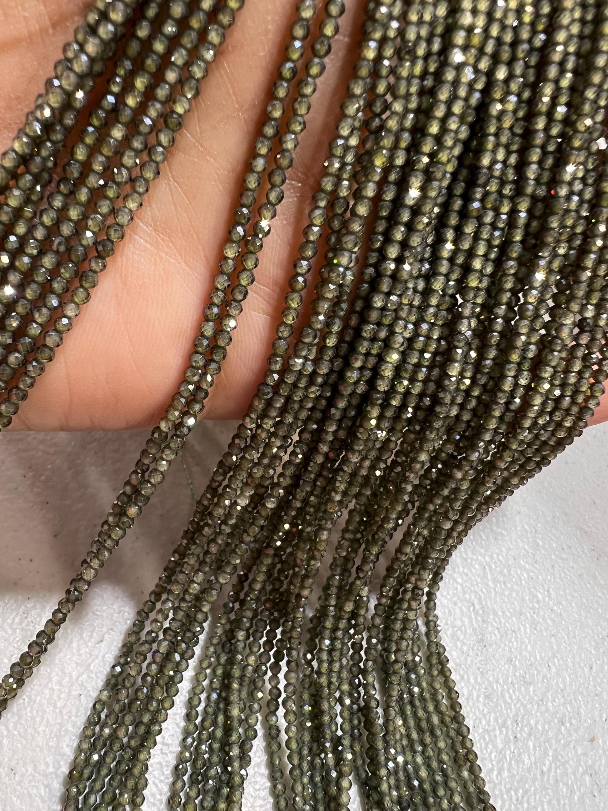 Olive Green Zircon Micro Faceted 2mm Round AAA quality NaturalGemstone Jewelry Making Beads 14" Strand