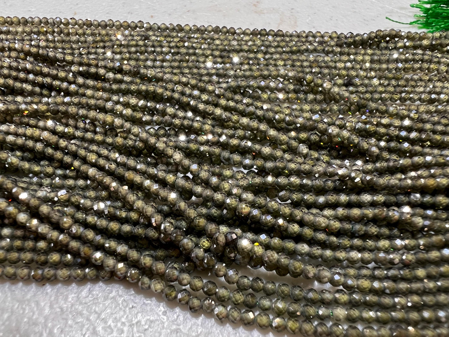 Olive Green Zircon Micro Faceted 2mm Round AAA quality NaturalGemstone Jewelry Making Beads 14" Strand