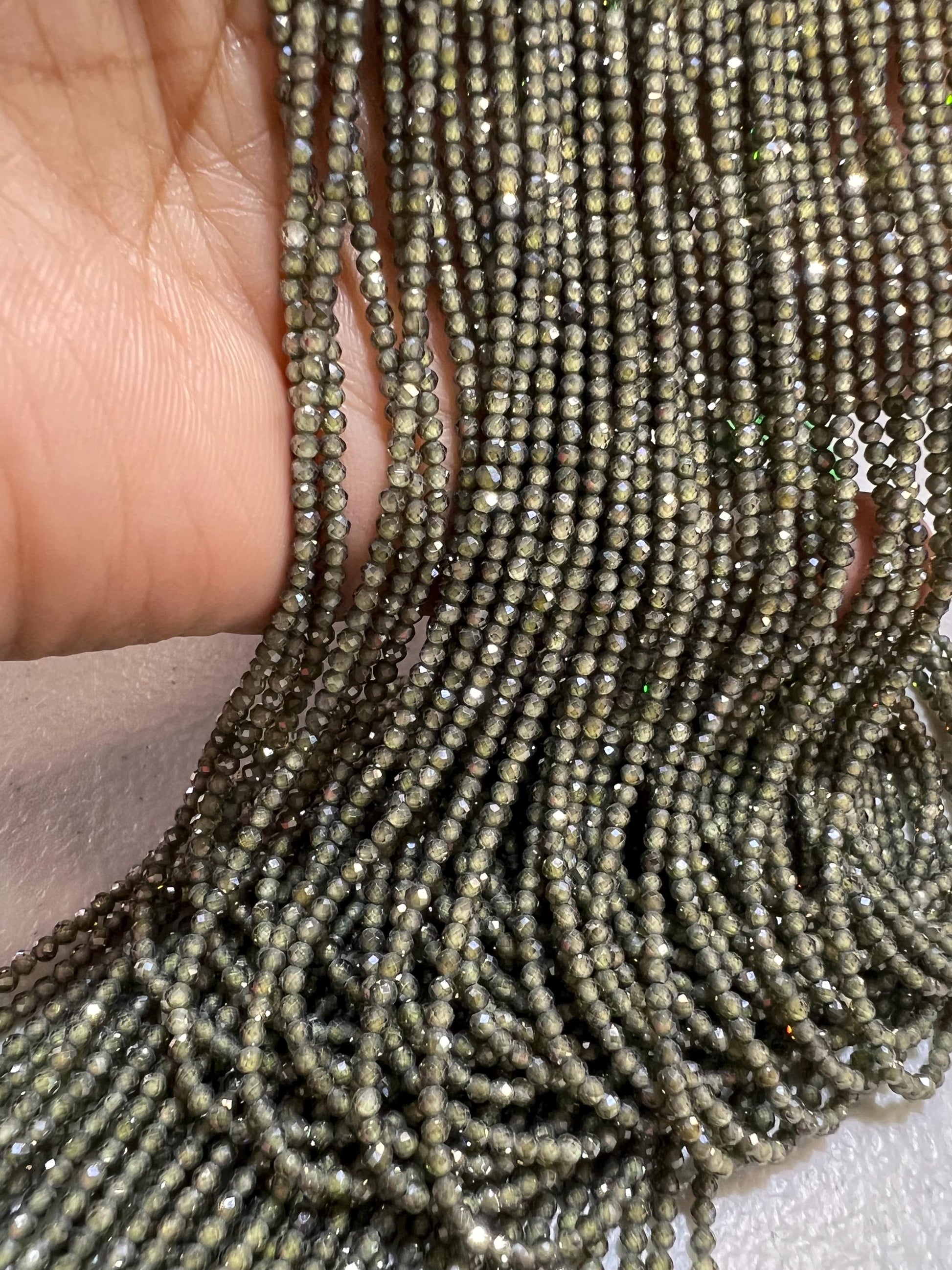 Olive Green Zircon Micro Faceted 2mm Round AAA quality NaturalGemstone Jewelry Making Beads 14" Strand