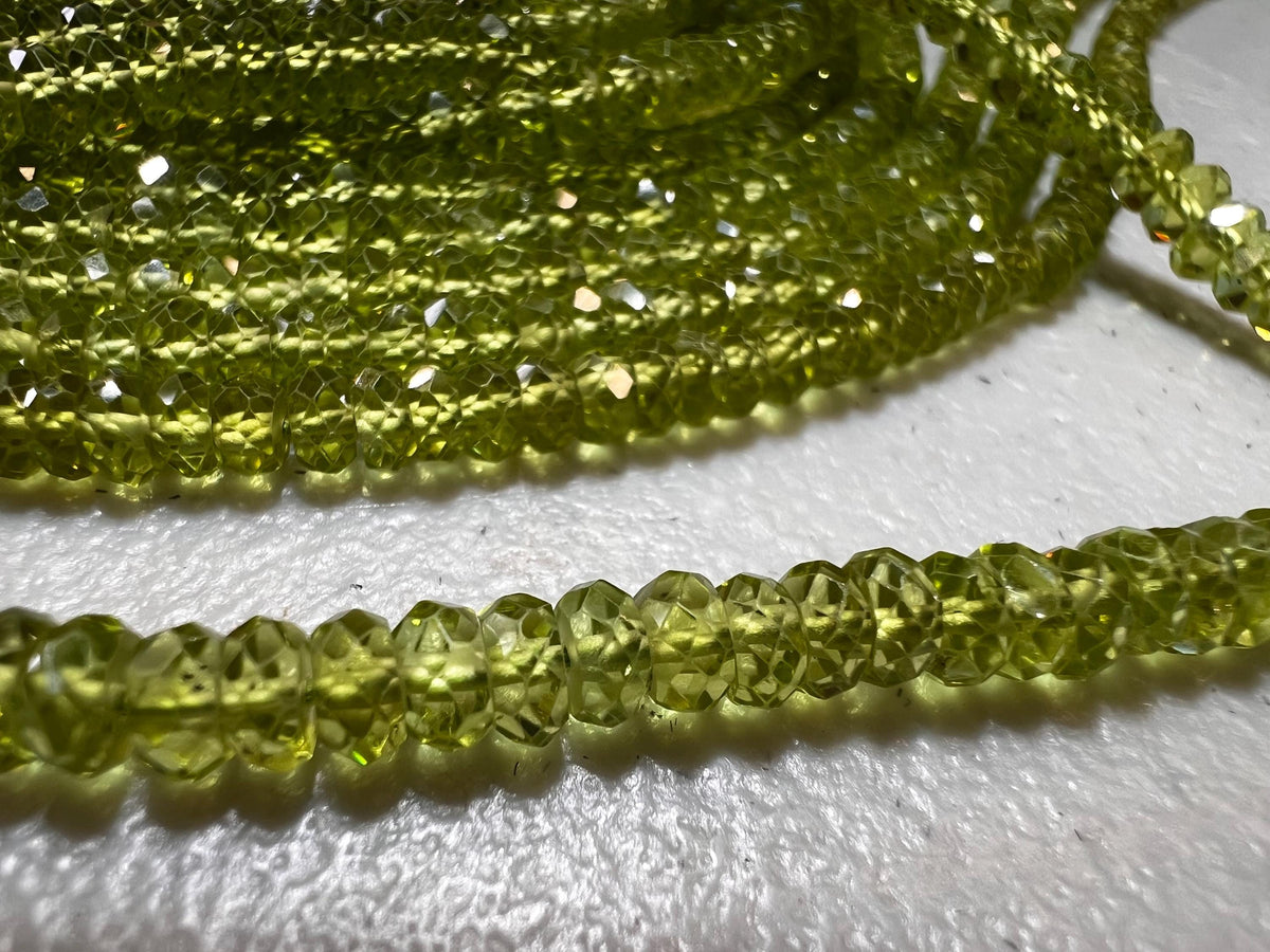 Natural Peridot tyre Wheel Heishi cut Micro Faceted Rondelle AAA clear quality Gemstone 4.5-6mm Beads 6” and 12” strand August Birthstone