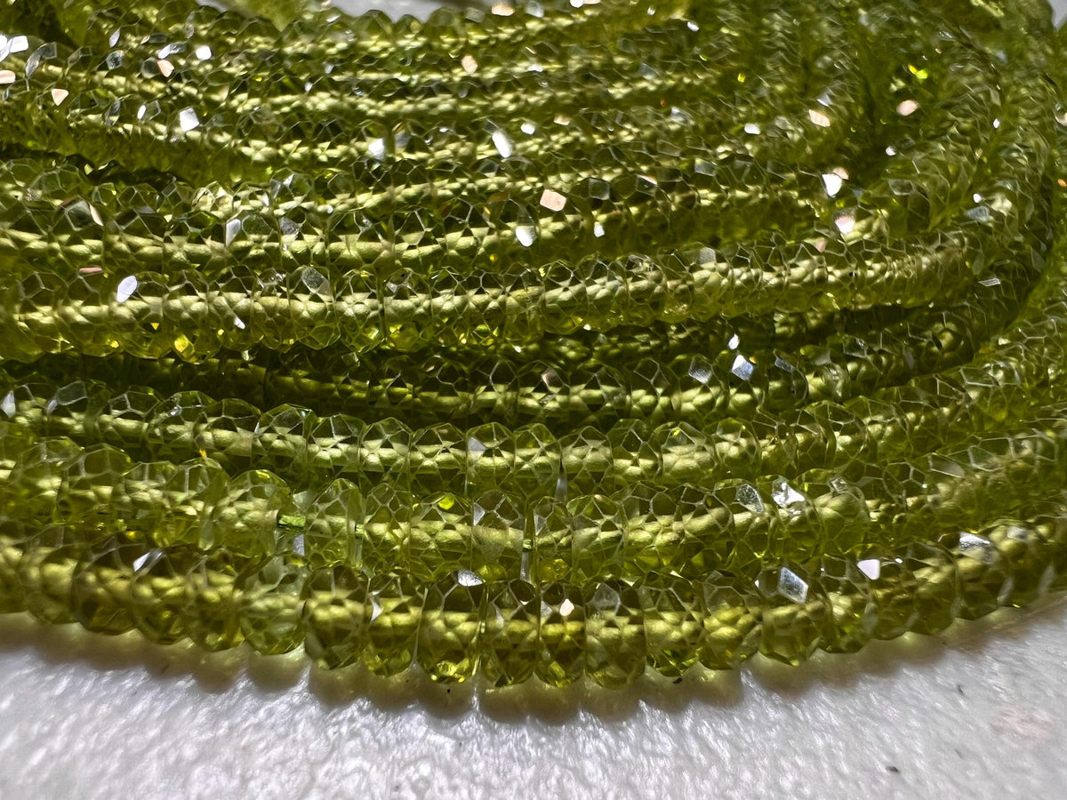 Natural Peridot tyre Wheel Heishi cut Micro Faceted Rondelle AAA clear quality Gemstone 4.5-6mm Beads 6” and 12” strand August Birthstone