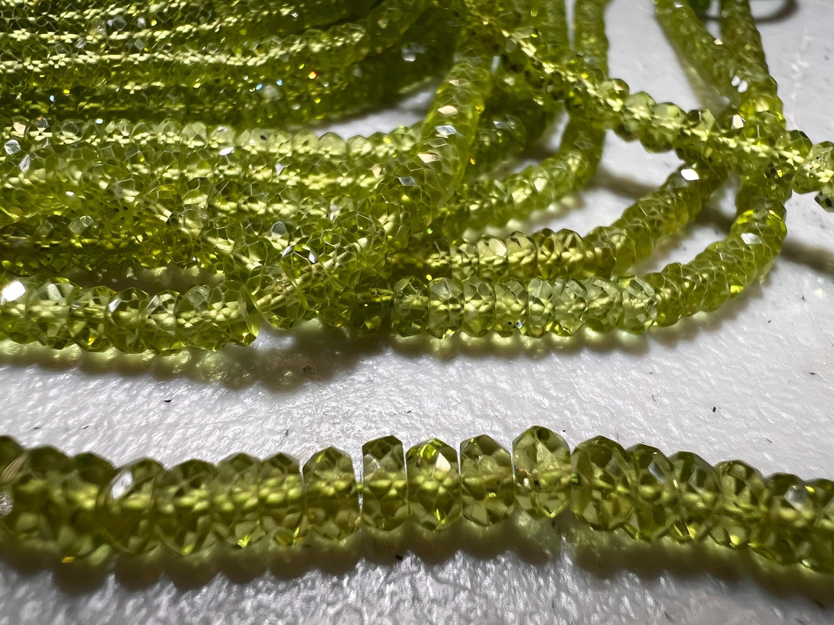 Natural Peridot tyre Wheel Heishi cut Micro Faceted Rondelle AAA clear quality Gemstone 4.5-6mm Beads 6” and 12” strand August Birthstone