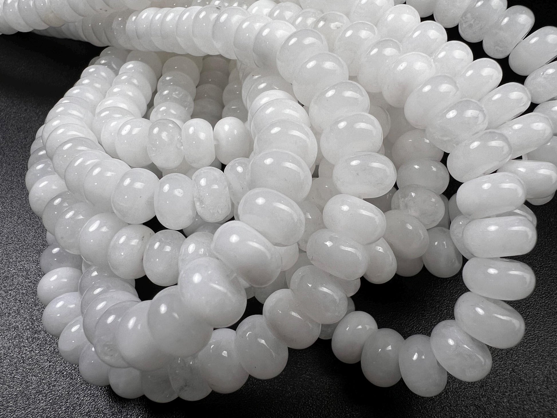 Natural White agate 8mm Smooth Roundel Milky White gemstone beads 14.5” Full strand ,Single/Bulk