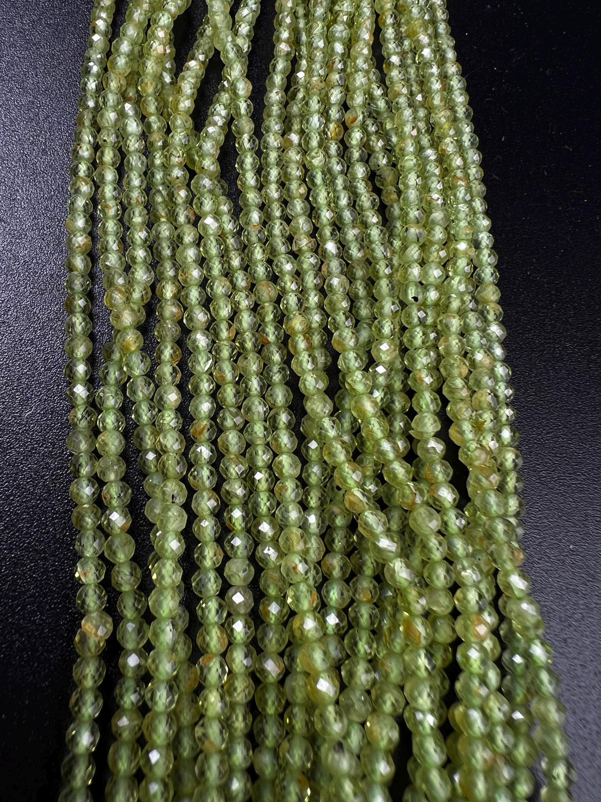 Natural Peridot 3mm Faceted Round Beads for Jewelry Making 15” full strand