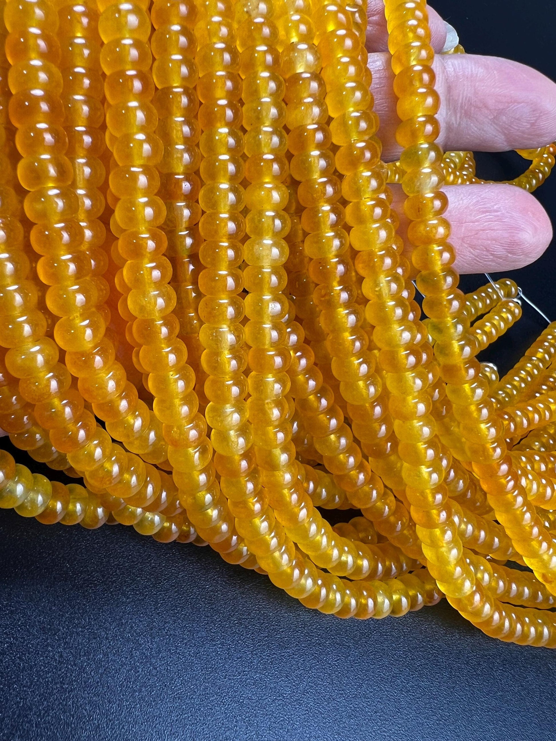 Natural yellow Agate 6mm Smooth Roundel beads. Good Quality for jewelry making 15” full strand