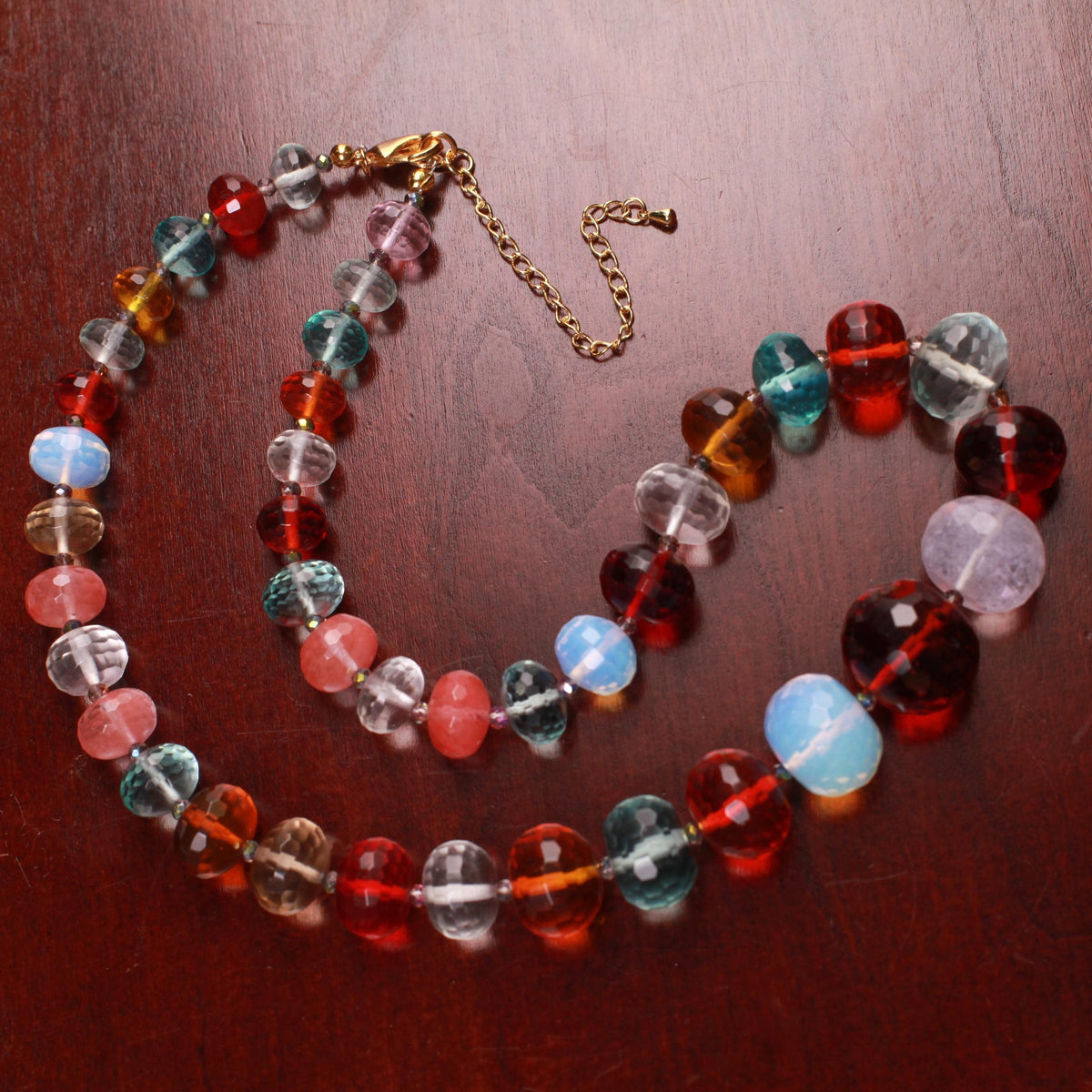Natural Multi gemstone Graduated Rondelle Necklace 20" Necklace. Large chunky gift