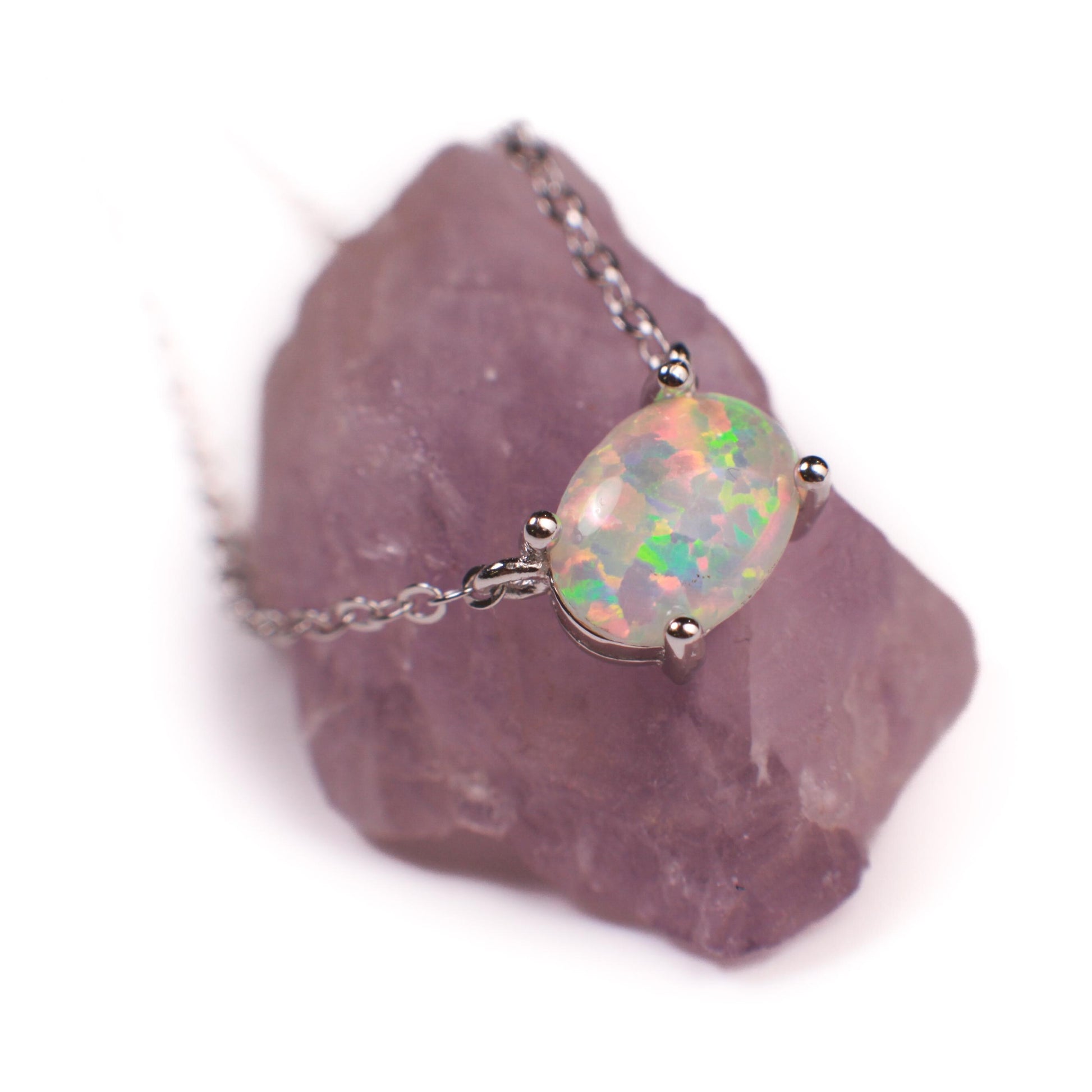 Ethiopian Fire Opal, Welo Opal, 5x9mm Oval Prong Pendant Necklace in 925 Sterling Silver AAA Quality Fiery Opal Elegant Adjustable Necklace