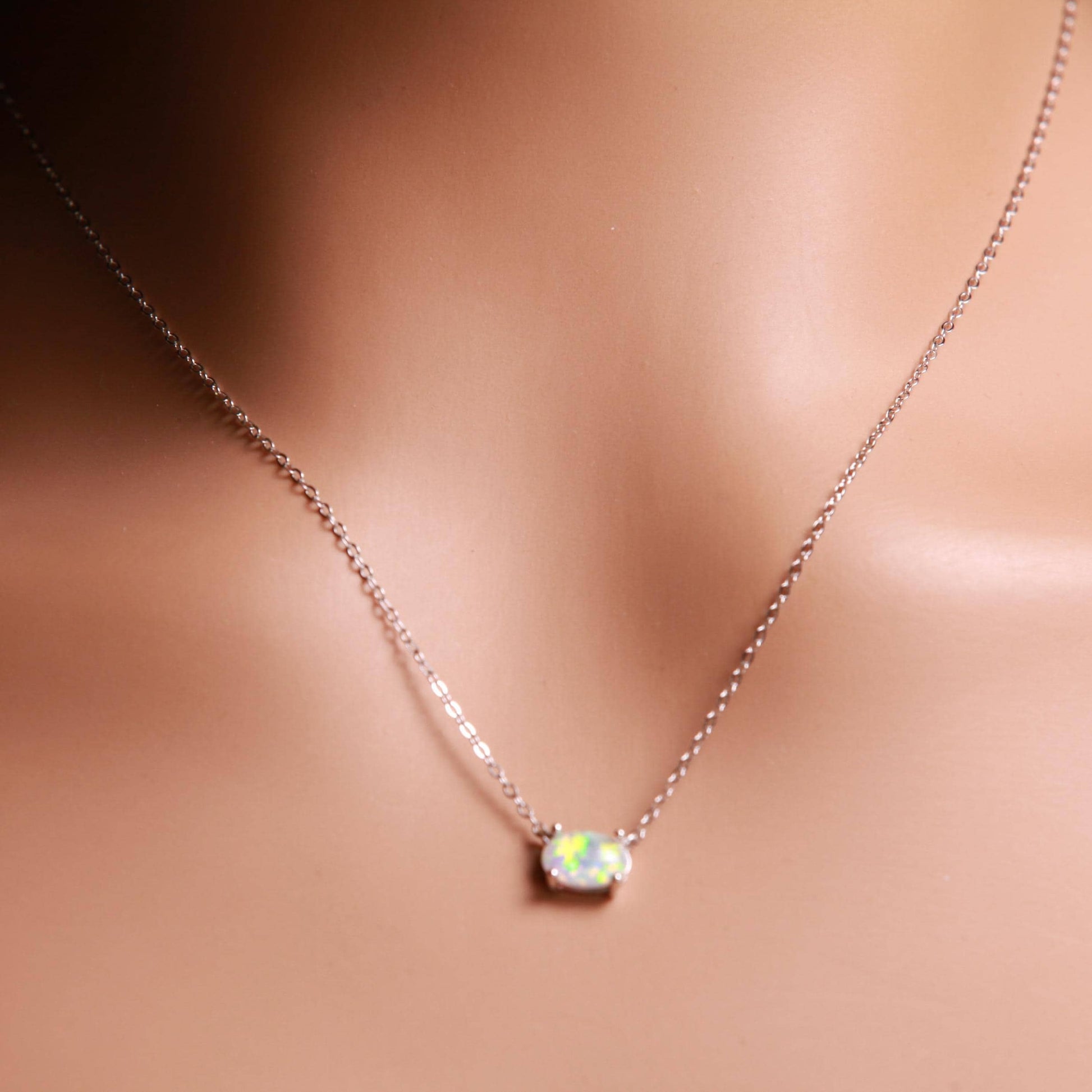 Ethiopian Fire Opal, Welo Opal, 5x9mm Oval Prong Pendant Necklace in 925 Sterling Silver AAA Quality Fiery Opal Elegant Adjustable Necklace