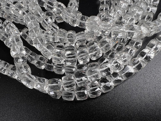 Natural Rock crystal Quartz faceted 5.5-7mm dice shape cube beads, 8" strand for jewelry making, high quality