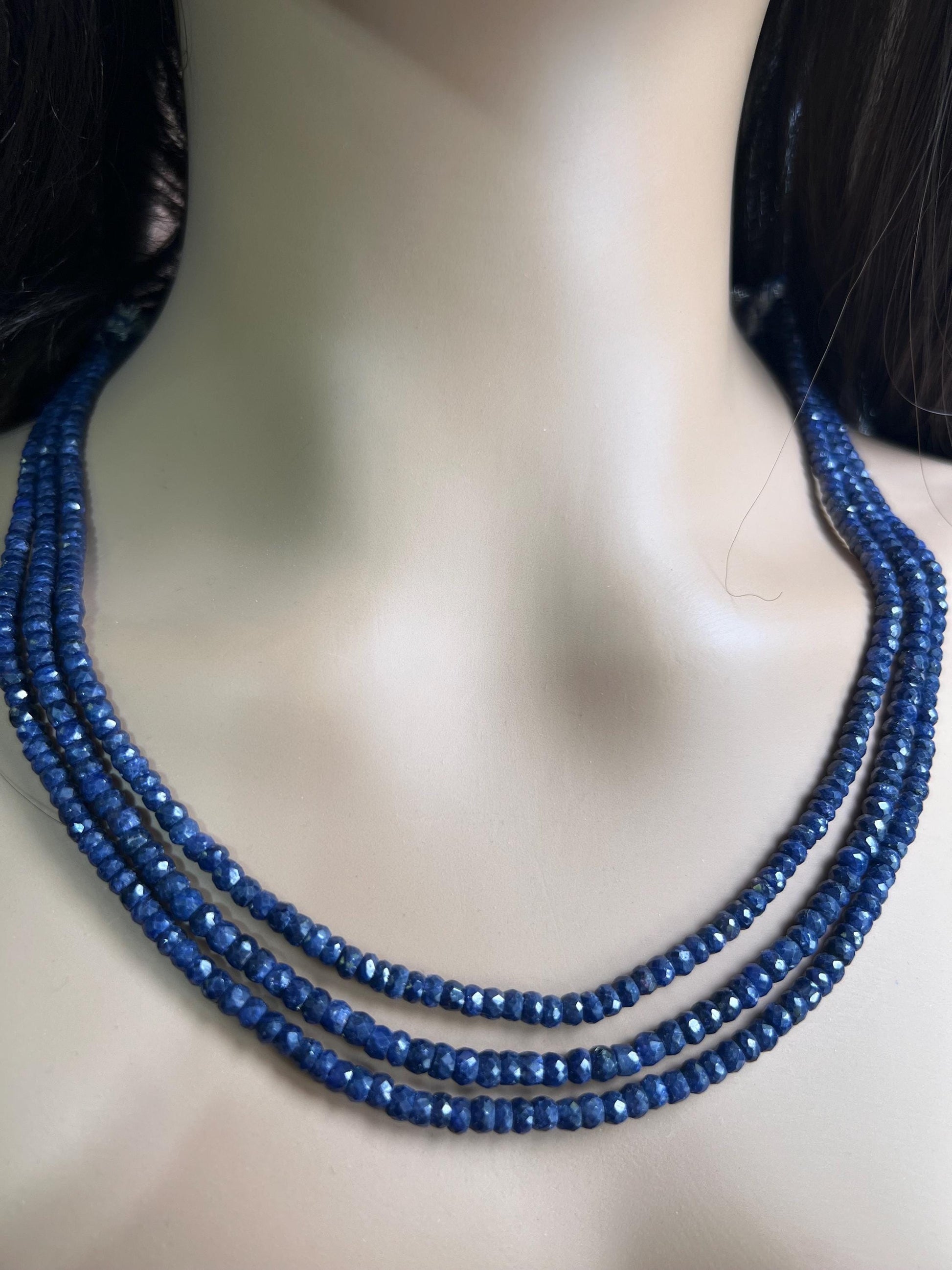 Natural Blue Sapphire Faceted Roundel 4-4.5mm Adjustable Blue Sapphire Gemstone Statement Necklace 16.5" plus 8” extender thread