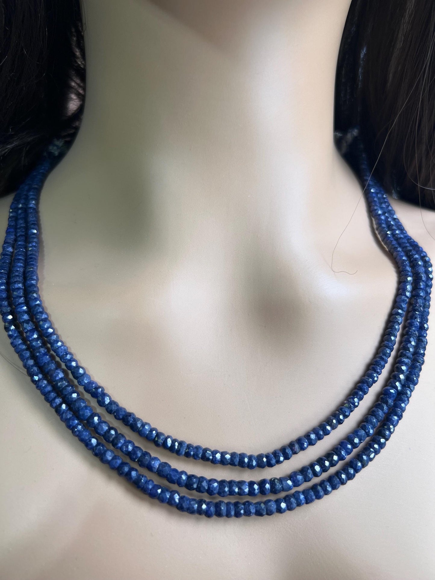 Natural Blue Sapphire Faceted Roundel 4-4.5mm Adjustable Blue Sapphire Gemstone Statement Necklace 16.5" plus 8” extender thread