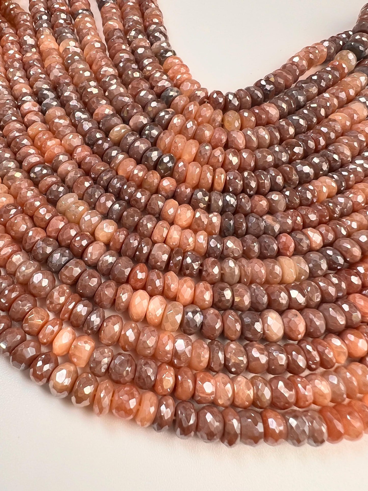 Natural Chocolate Moonstone Mystic Faceted Roundel Brown shaded 8-9.5mm bead . AAA quality bead for jewelry making 8” strand