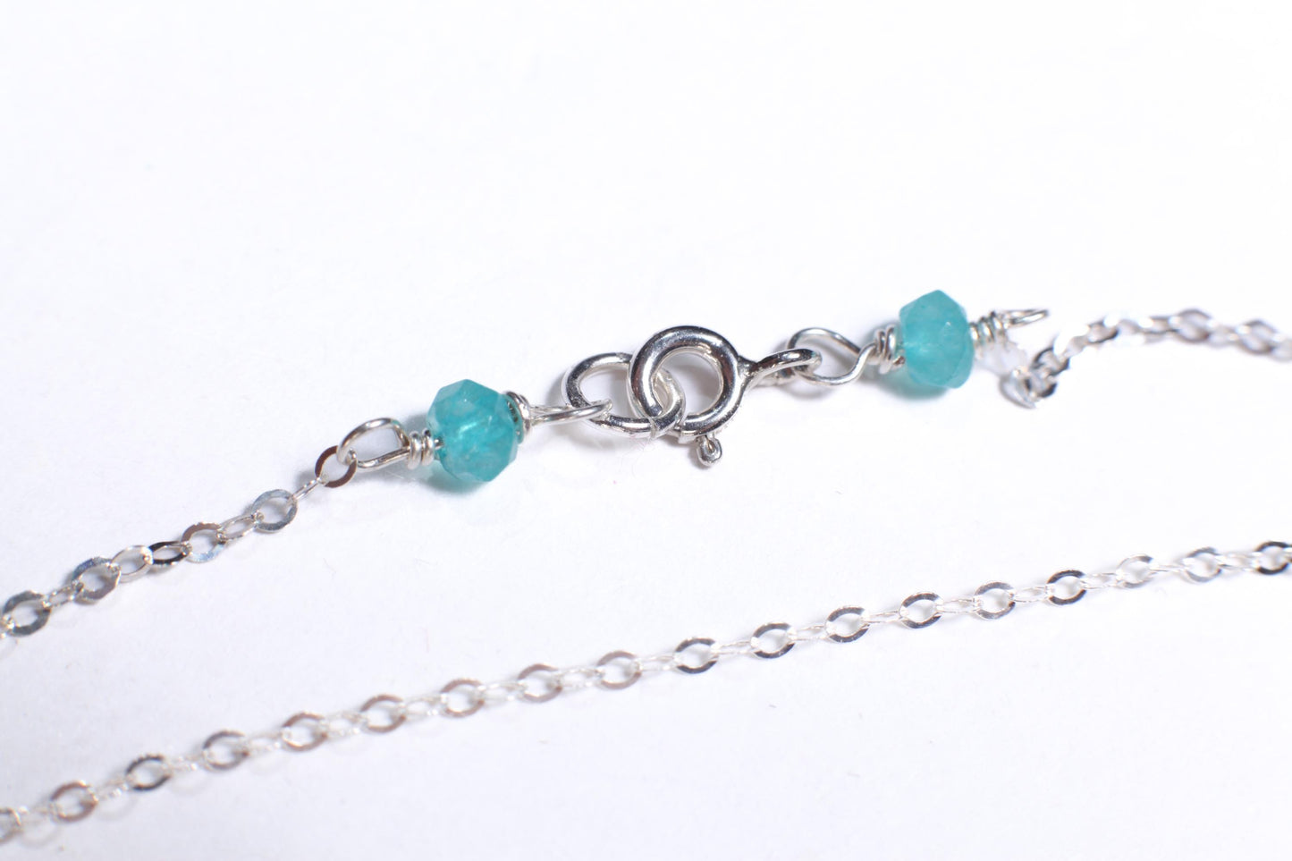 Natural Aqua Chalcedony Faceted Pear Drop 13x21mm, Wire Wrapped Faceted 4mm Sky Blue Quartz Clusters in 927 Sterling Silver Clasp and Chain