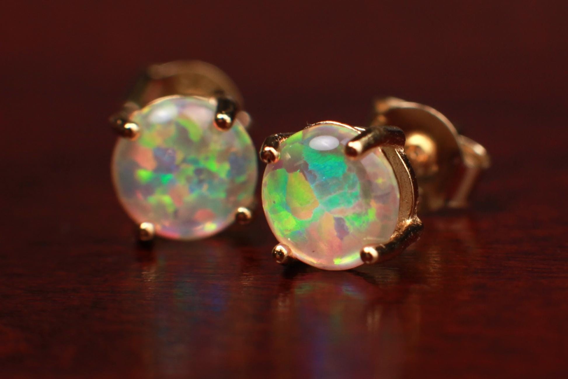 Ethiopian Fire Welo Opal 6mm Stud Earrings in Gold Vermeil, AAA Quality Fiery Welo Opal Dainty Elegant Earrings, Gift