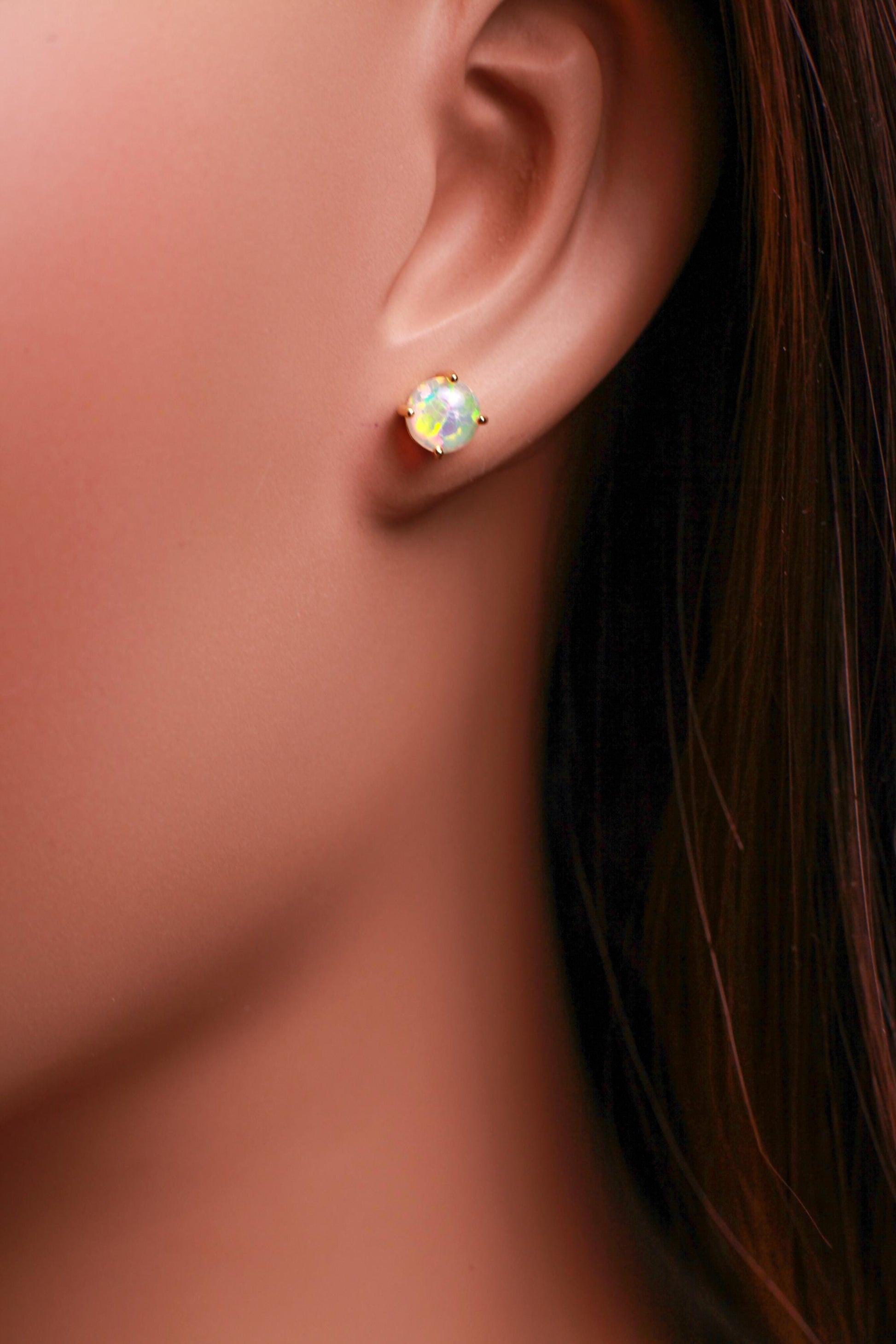 Ethiopian Fire Welo Opal 6mm Stud Earrings in Gold Vermeil, AAA Quality Fiery Welo Opal Dainty Elegant Earrings, Gift