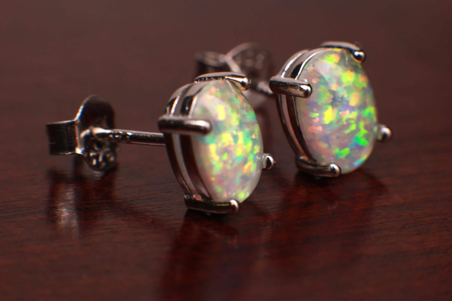 Ethiopian Fire Welo Opal, 5x7mm Oval Stud Earrings in 925 Sterling Silver, AAA Quality Fiery Welo Opal Dainty Elegant Earrings, 925 Marked