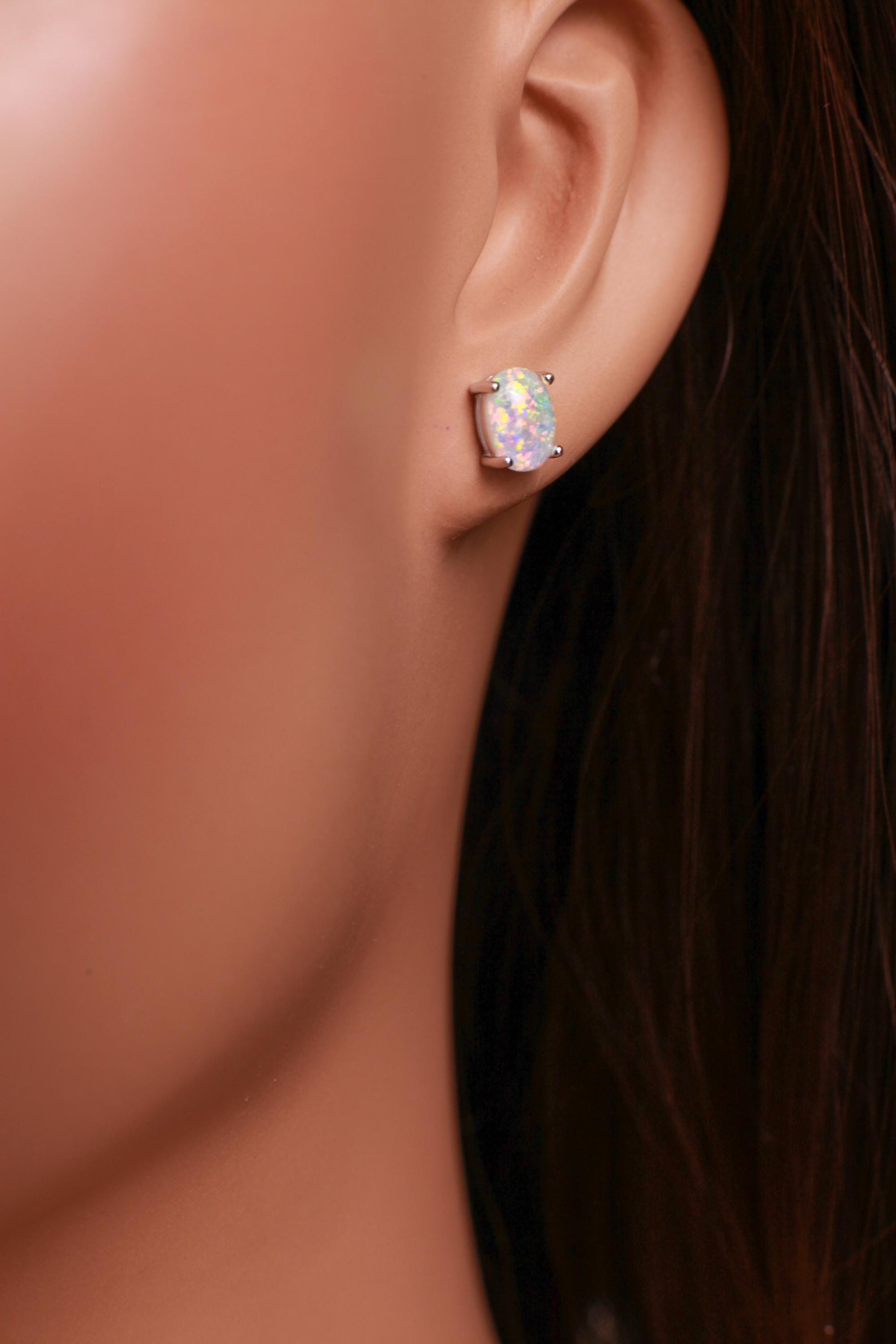 Ethiopian Welo Opal Stud Earrings, Sterling Silver, AAA Quality