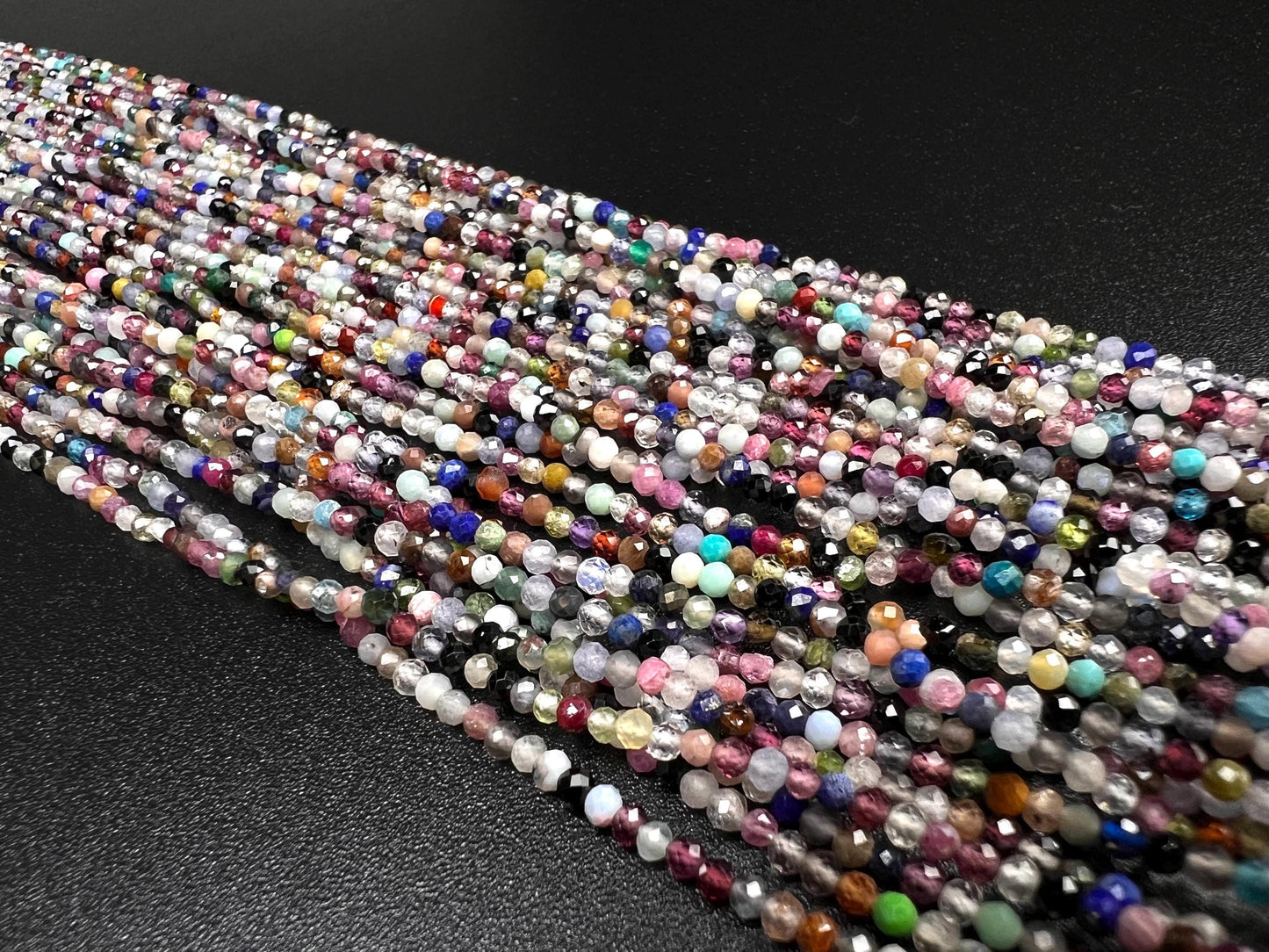 Natural Multi Gemstone Micro Faceted 2-2.5mm Round Beads AAA Gemstone Jewelry Making Beads 12.25” Strand