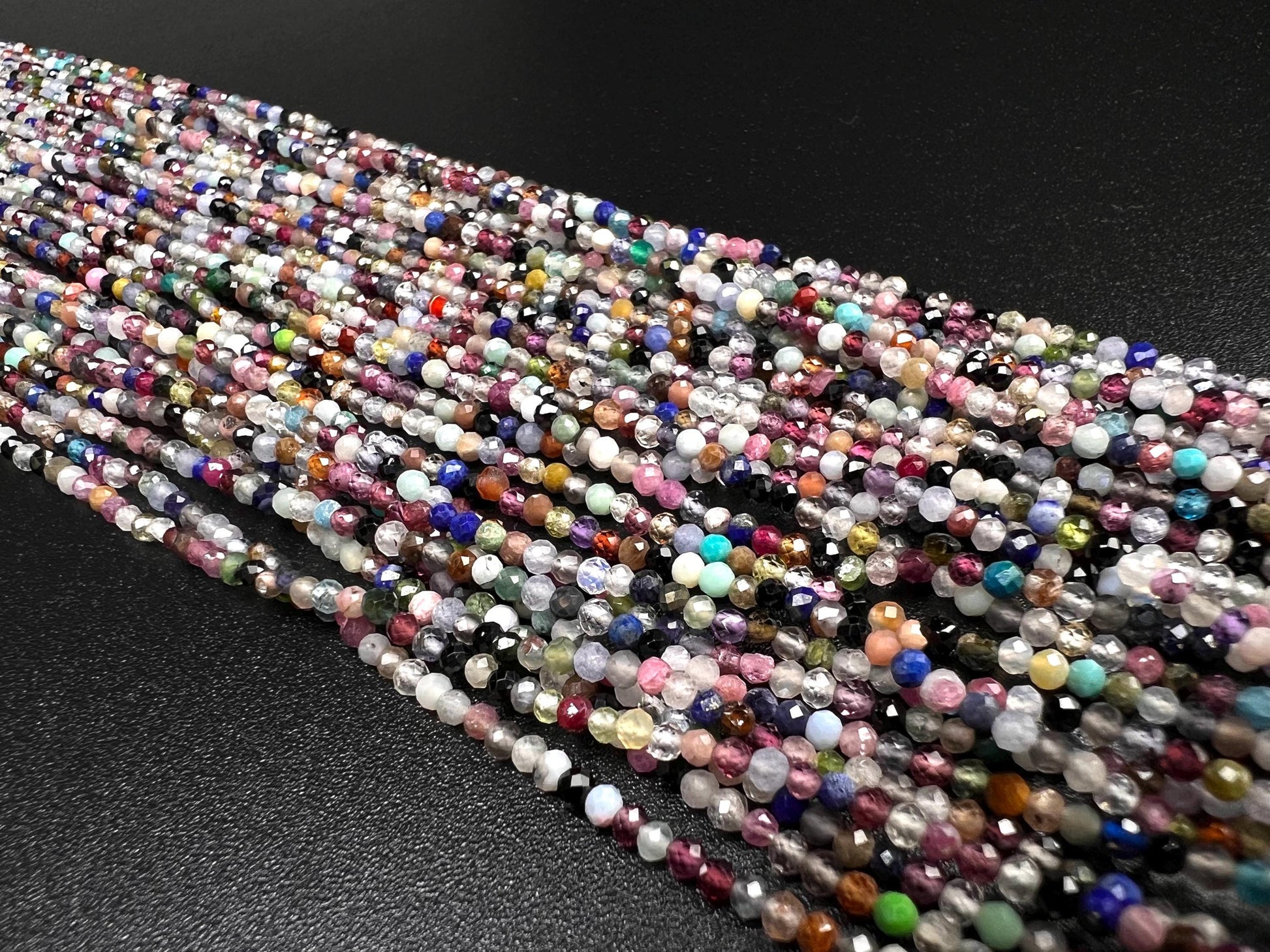 Natural Multi Gemstone Micro Faceted 2-2.5mm Round Beads AAA Gemstone Jewelry Making Beads 12” Strand