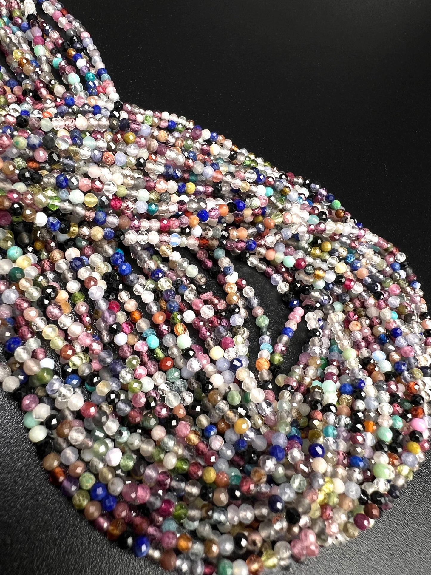 Natural Multi Gemstone Micro Faceted 2-2.5mm Round Beads AAA Gemstone Jewelry Making Beads 12.25” Strand