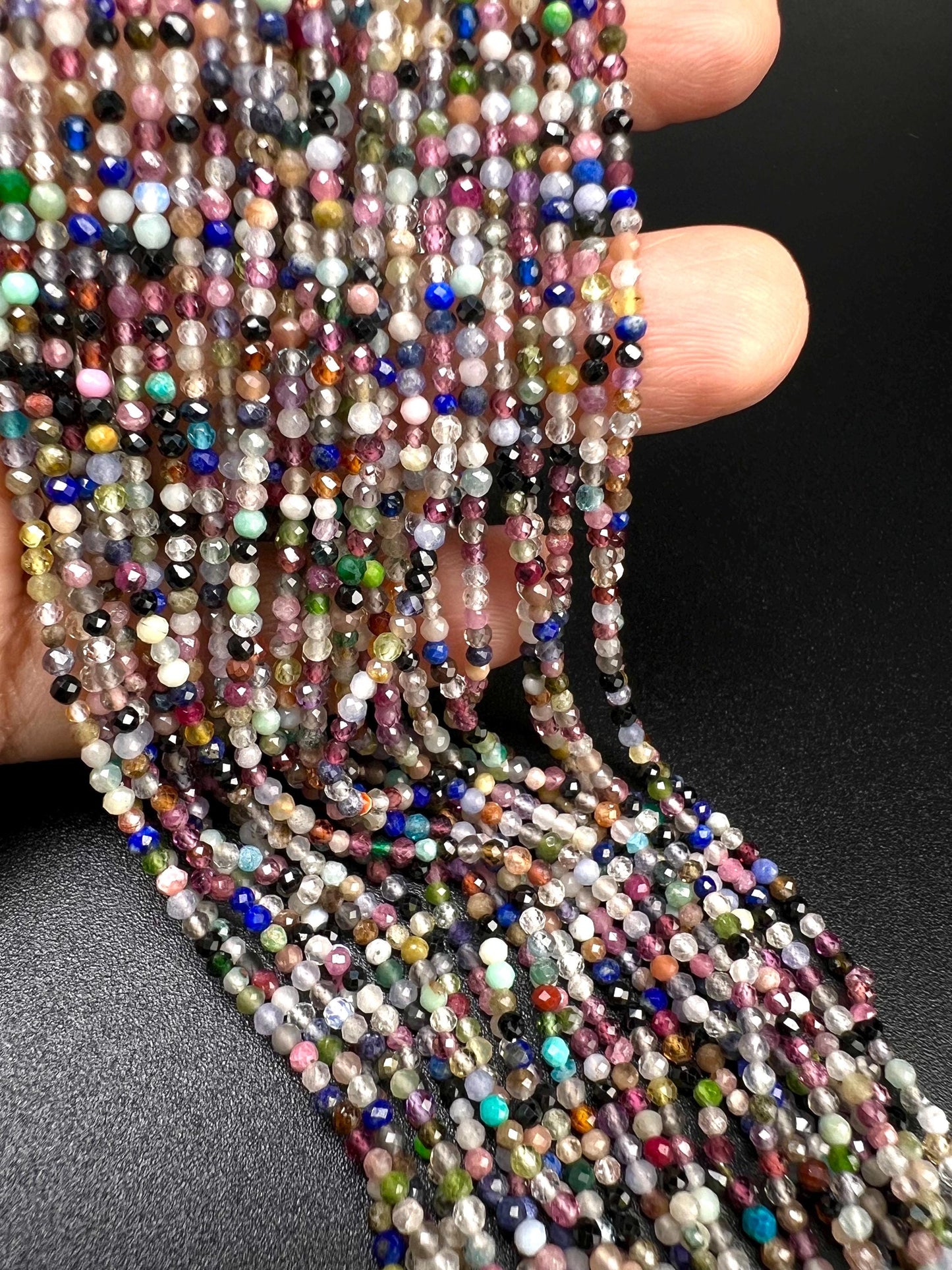 Natural Multi Gemstone Micro Faceted 2-2.5mm Round Beads AAA Gemstone Jewelry Making Beads 12” Strand