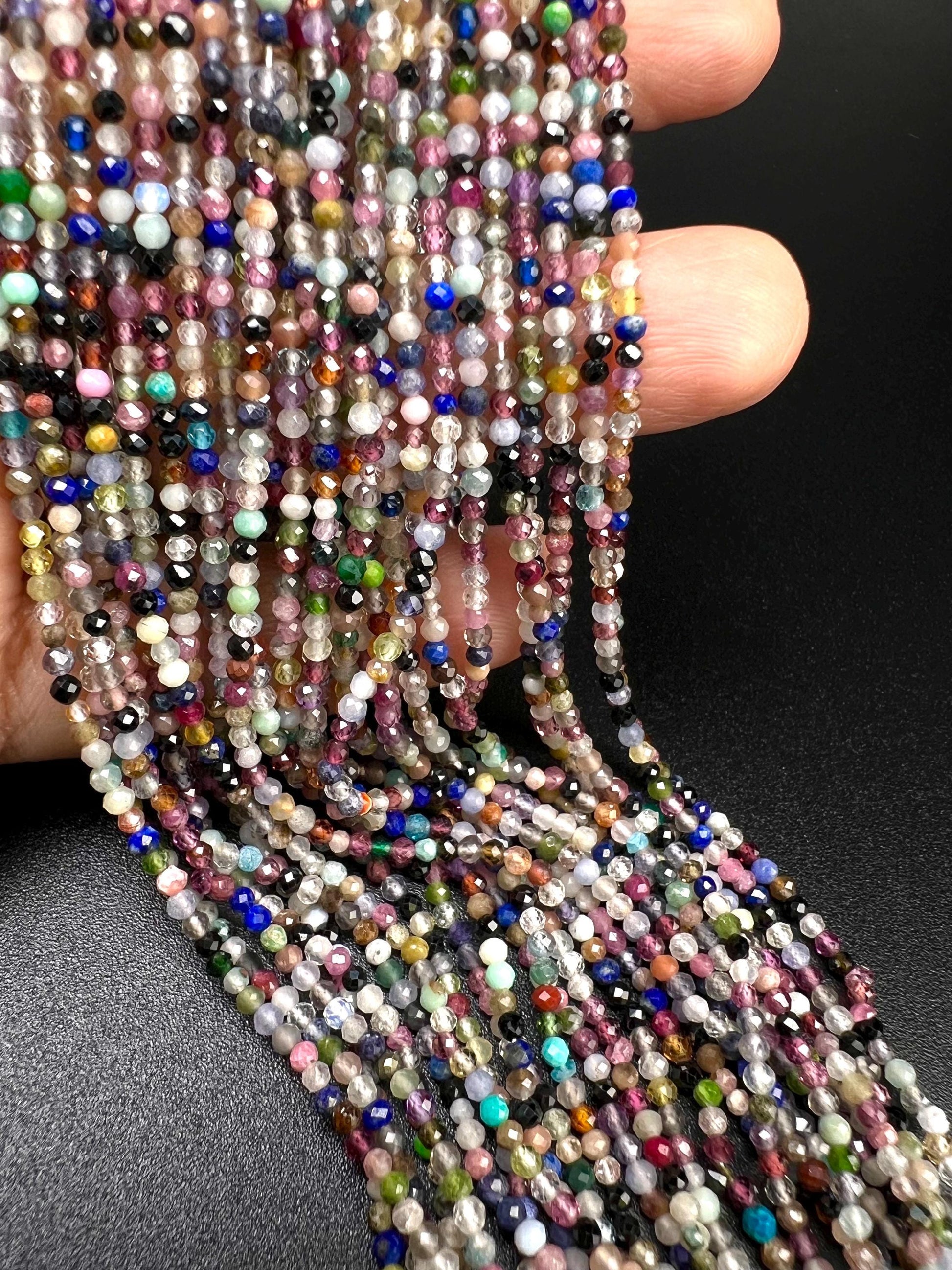 Natural Multi Gemstone Micro Faceted 2-2.5mm Round Beads AAA Gemstone Jewelry Making Beads 12” Strand