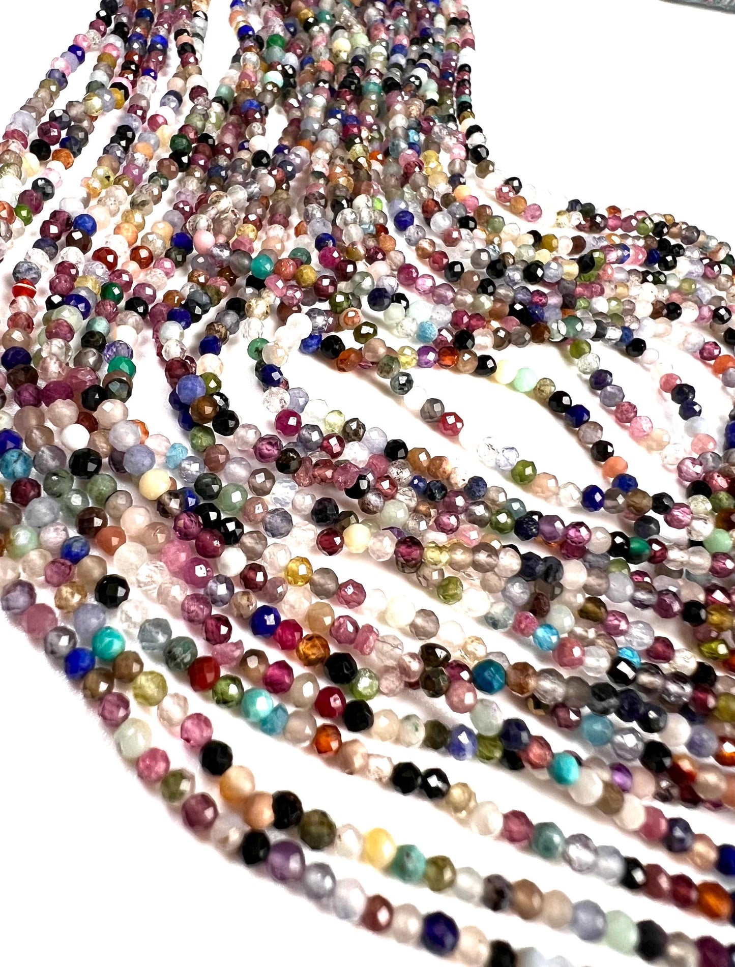 Natural Multi Gemstone Micro Faceted 2-2.5mm Round Beads AAA Gemstone Jewelry Making Beads 12.25” Strand