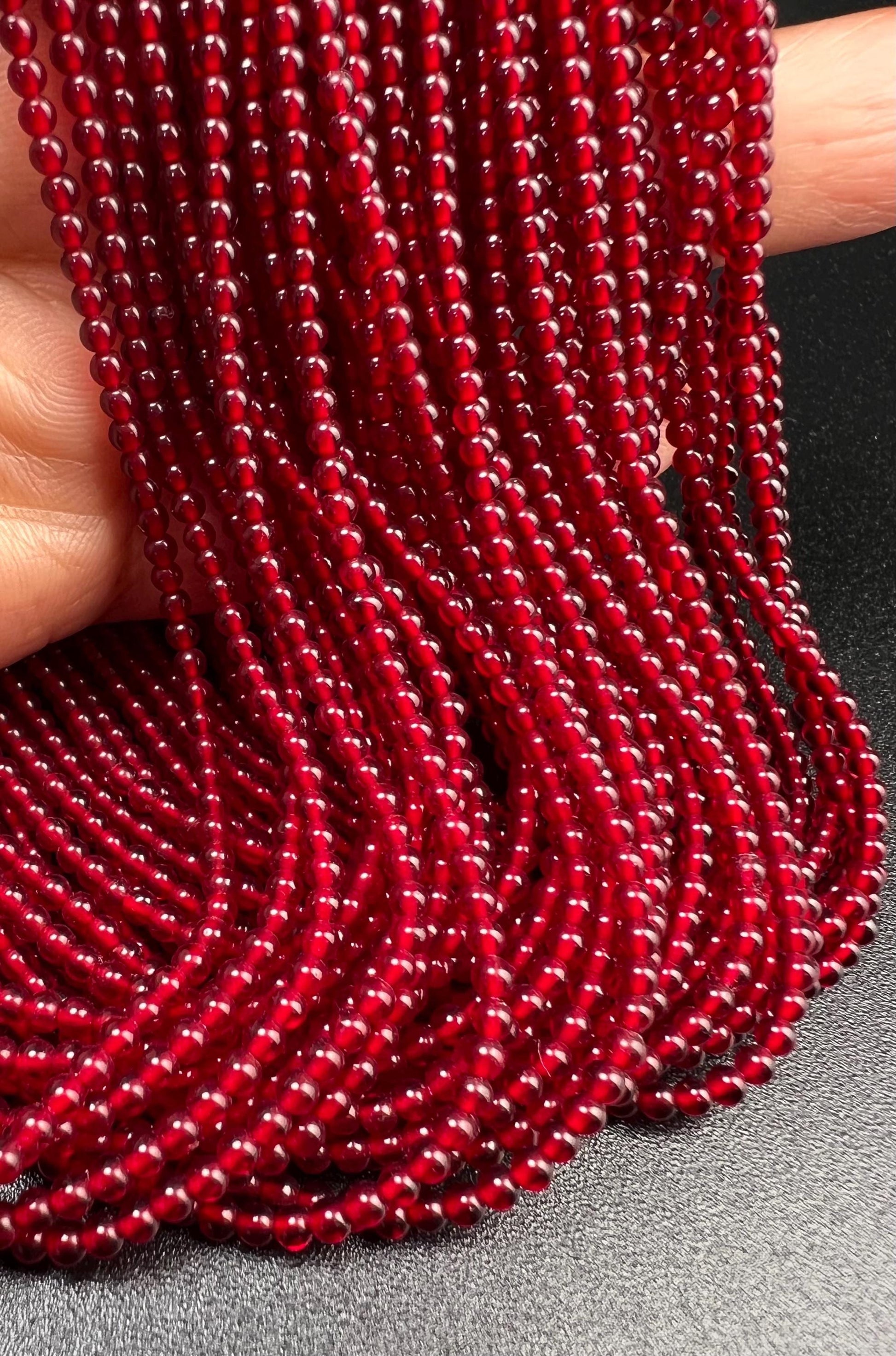 Natural Ruby Quartz Smooth round 2.2mm Dark red Gemstone Beads for jewelry Making 14" Full strand