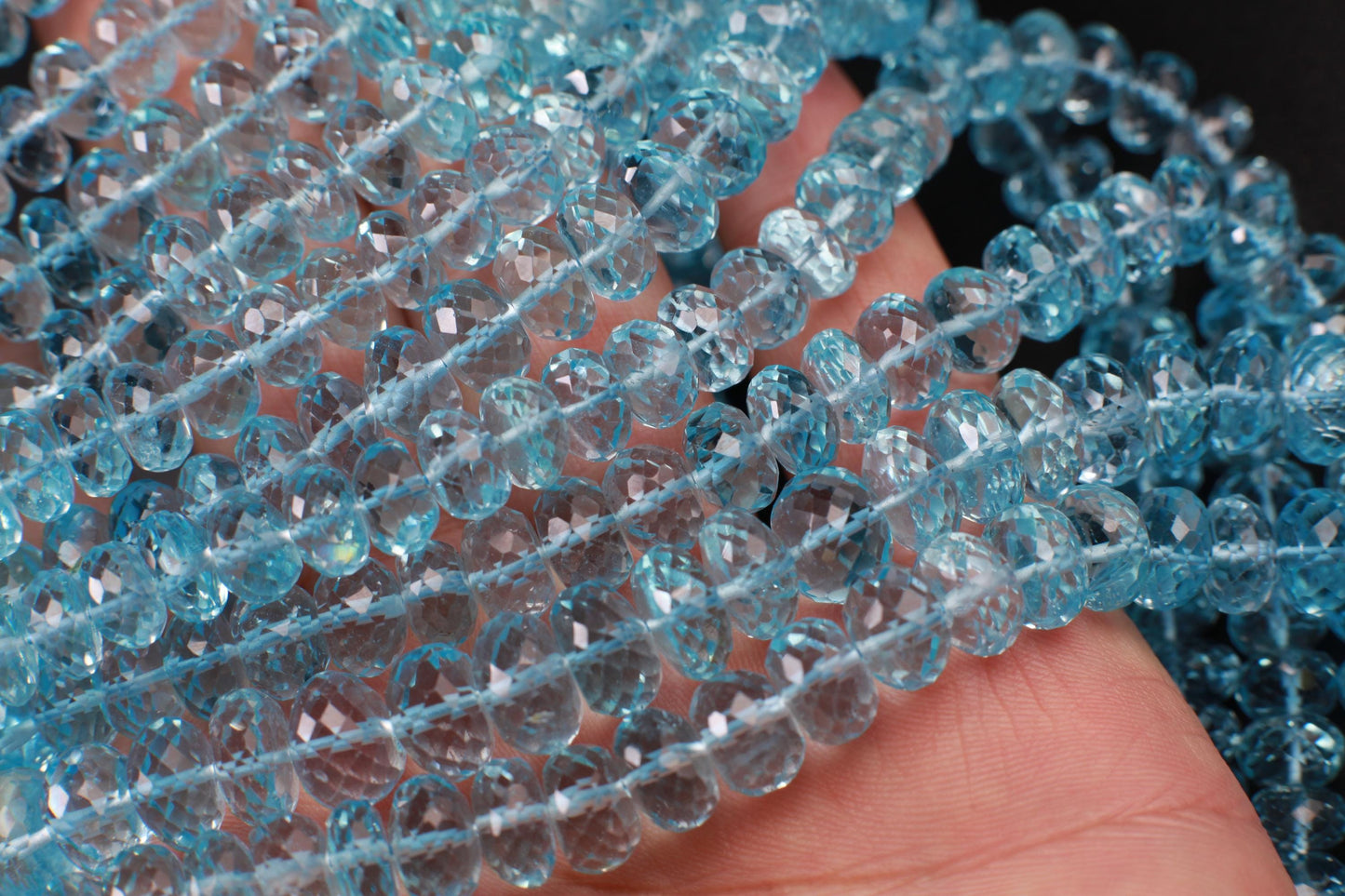Natural Swiss Blue Topaz Faceted AAA+ Gem Quality Clear Rondelle Gemstone Jewelry Making Bead ,7-7.5mm, 7.5-8mm,8-8.5, 8.5-9mm, 9-9.5mm