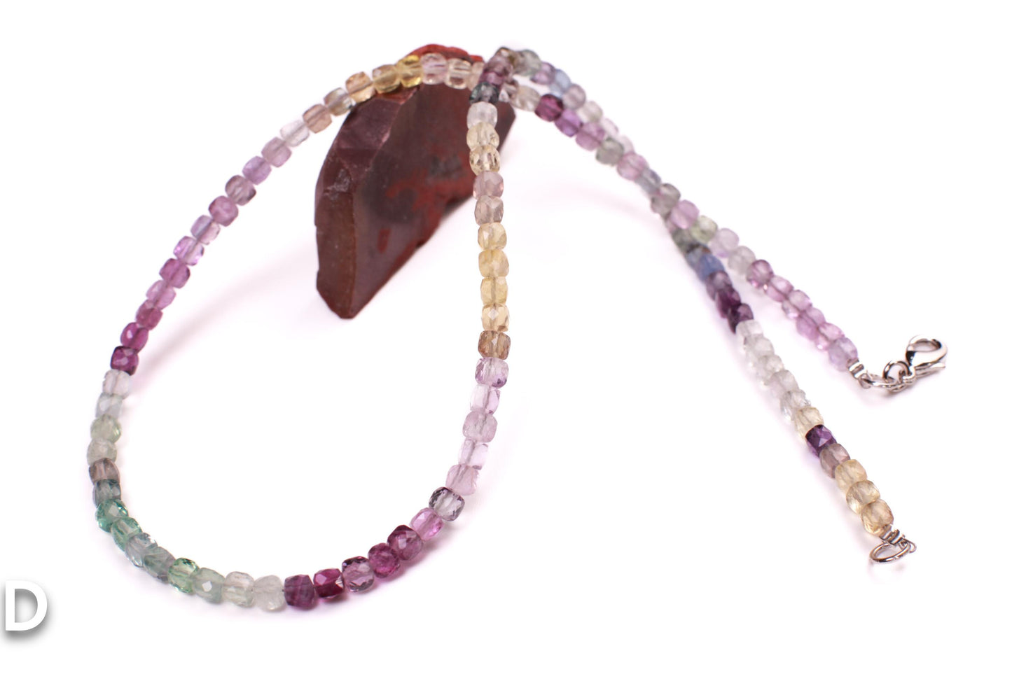 Natural Rainbow Fluorite square Cube Faceted beaded Sterling Silver Necklace,Choker Layering,Prom, Graduation June Birthstone, Precious Gift