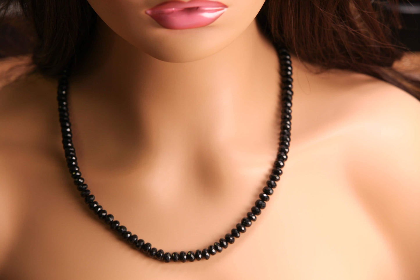 Black Spinel 6-7mm Micro Faceted Diamond Cut Rhodium Silver Oxidized Choker, Layering Necklace 14"- 36"