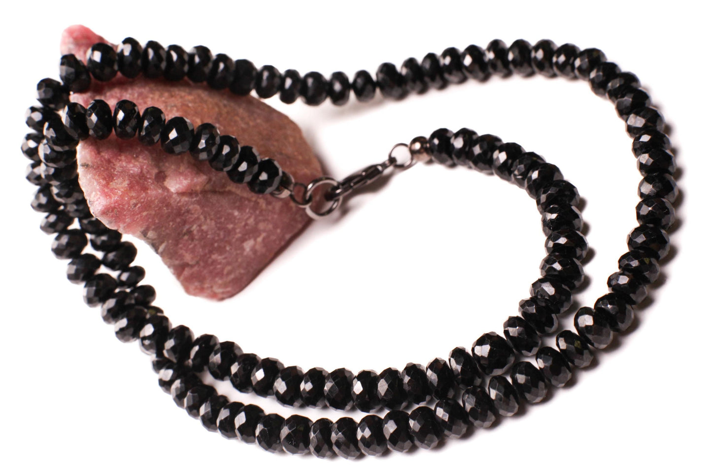 Natural Black Spinel 8-9mm large Micro Faceted Diamond Cut Necklace in Rhodium sterling Silver clasp Choker, Layering Necklace 14"- 36"