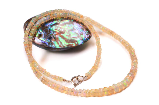 Genuine Ethiopian Fire Opal, Welo Opal 3.5-6mm Graduated Faceted AAA quality Fiery Opal 925 Sterling Silver 17" Necklace, 925 Stamped