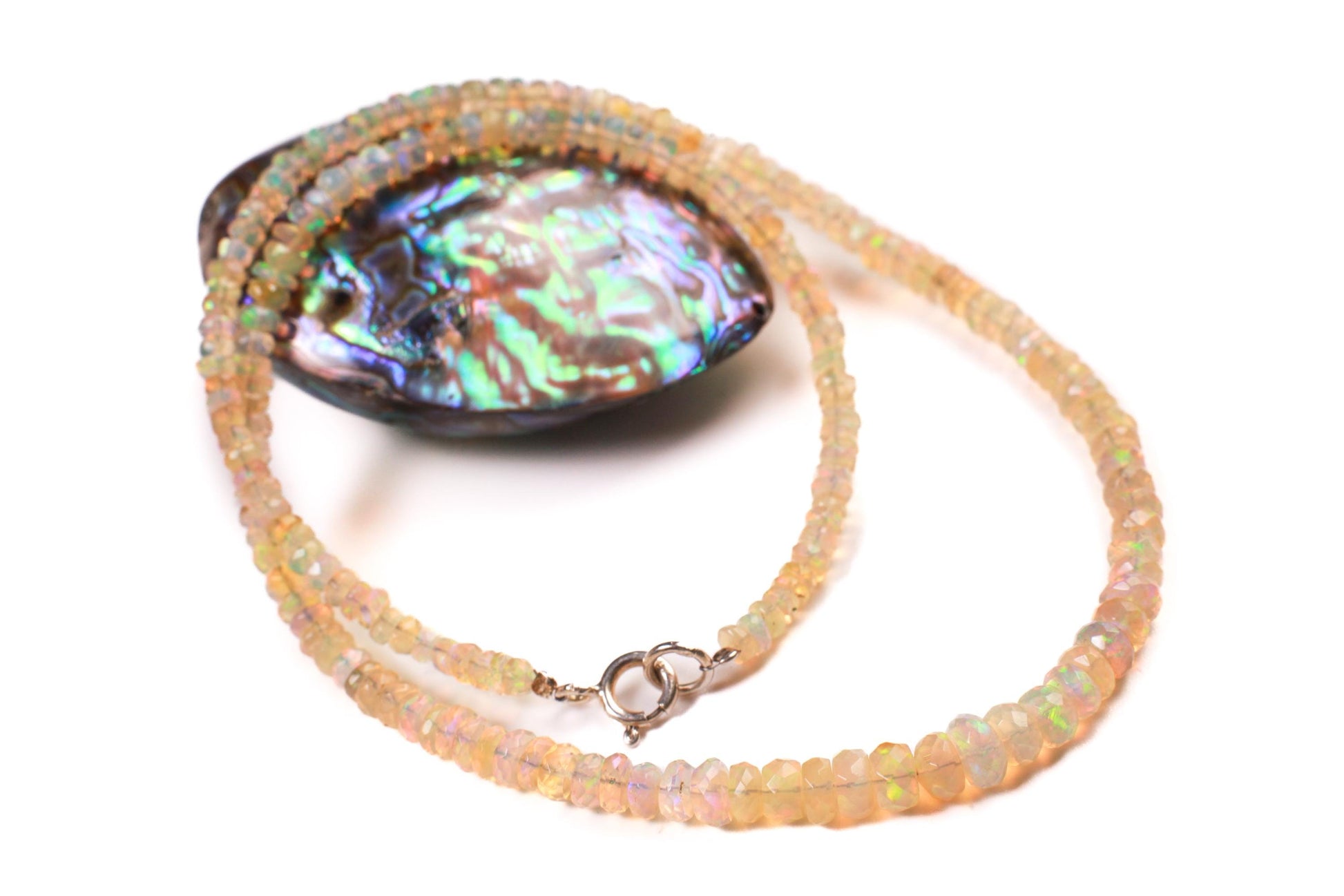 Genuine Ethiopian Fire Opal, Welo Opal 3.5-6mm Graduated Faceted AAA quality Fiery Opal 925 Sterling Silver rhodium 17" Necklace 925 stamped