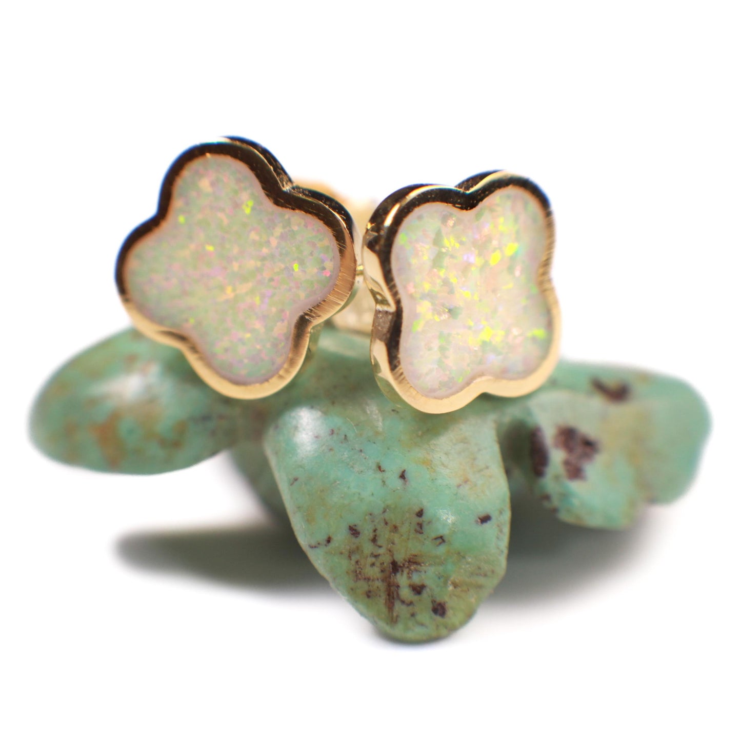 Genuine Ethiopian Fire Opal, Welo Opal, 8mm Flower Stud Earrings 18k Gold Vermeil over 925 Sterling Silver, Welo Opal Earrings,925 Stamped