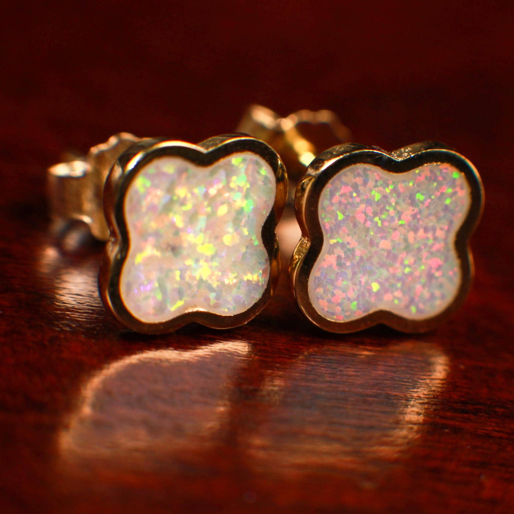 Genuine Ethiopian Fire Opal, Welo Opal, 8mm Flower Stud Earrings 18k Gold Vermeil over 925 Sterling Silver, Welo Opal Earrings,925 Stamped