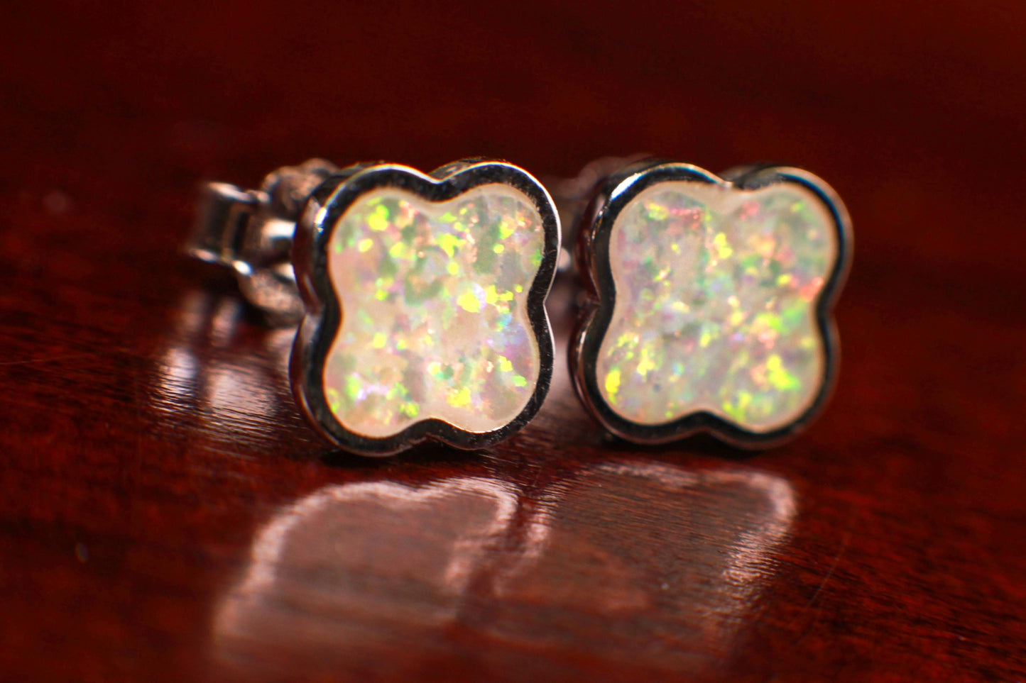 Genuine Ethiopian Fire Opal, Welo Opal, 8mm Flower Stud Earrings in 925 Sterling Silver Fiery Welo Opal Elegant Earrings, 925 Stamped