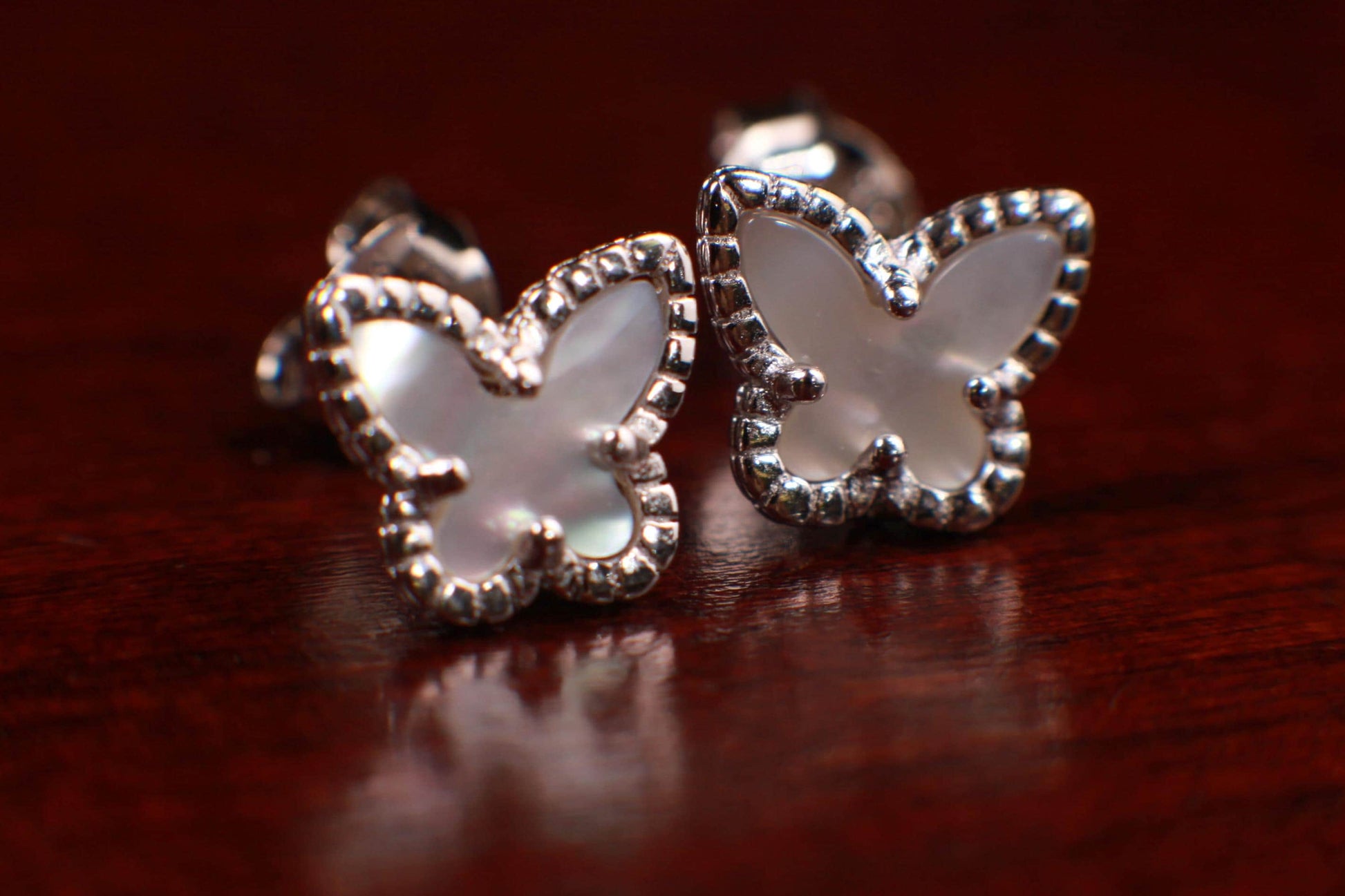 White Mother of Pearl 8mm Butterfly 925 Sterling Silver Post earrings, Bridesmaid, bridal, wedding, Gift, 925 stamped