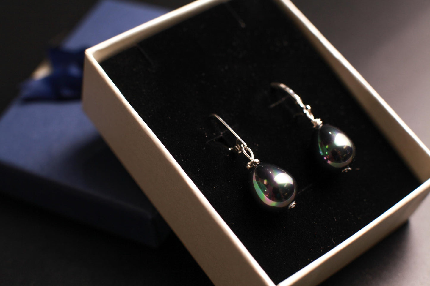 South Sea Shell Pearl 12x15mm Peacock Black High Luster Briolette 925 Sterling Silver, 14k Gold Filled Leverback Earrings, Elegant ,Bridal